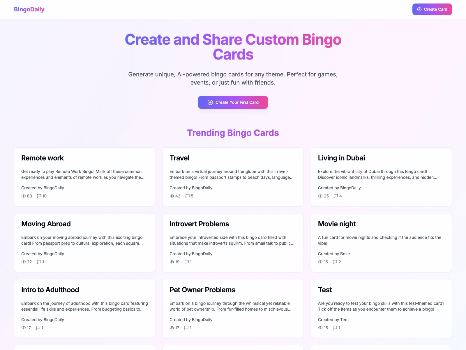 BingoDaily - Custom Bingo Cards for Every Occasion