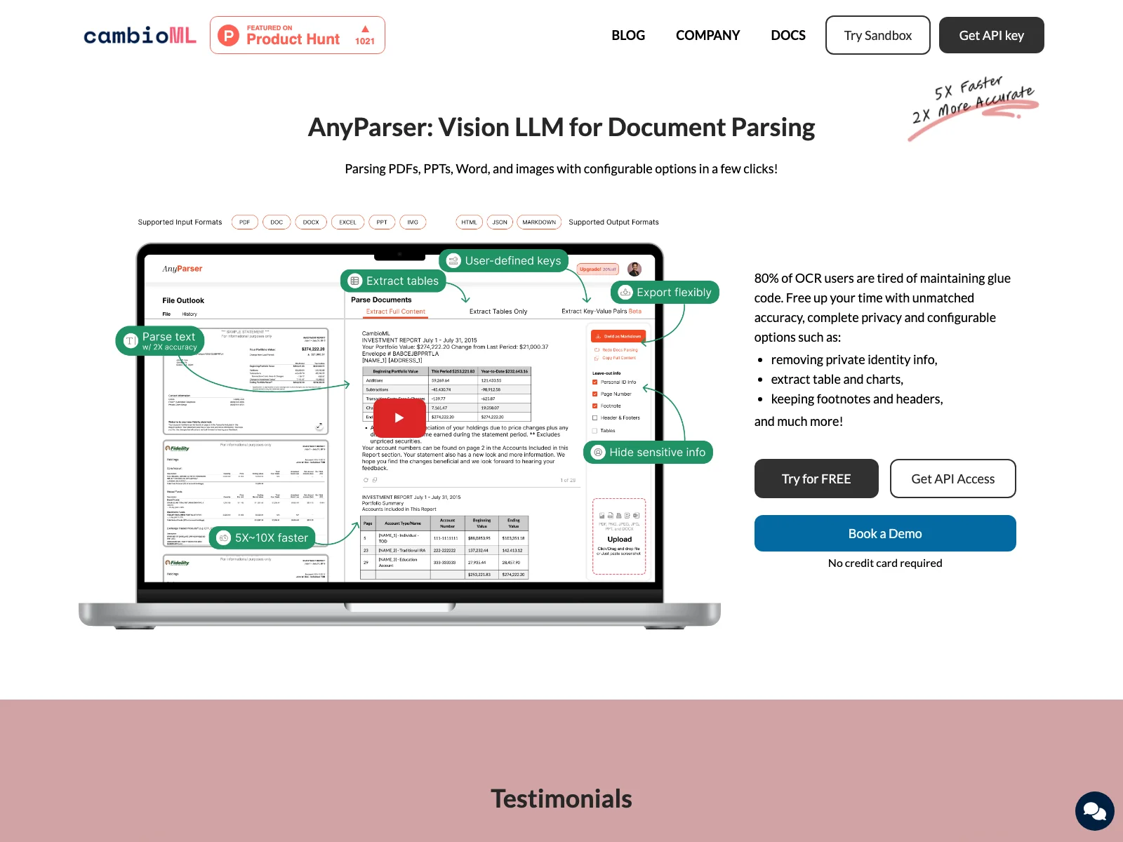 CambioML - AnyParser API: Unparalleled Document Parsing Accuracy & Speed