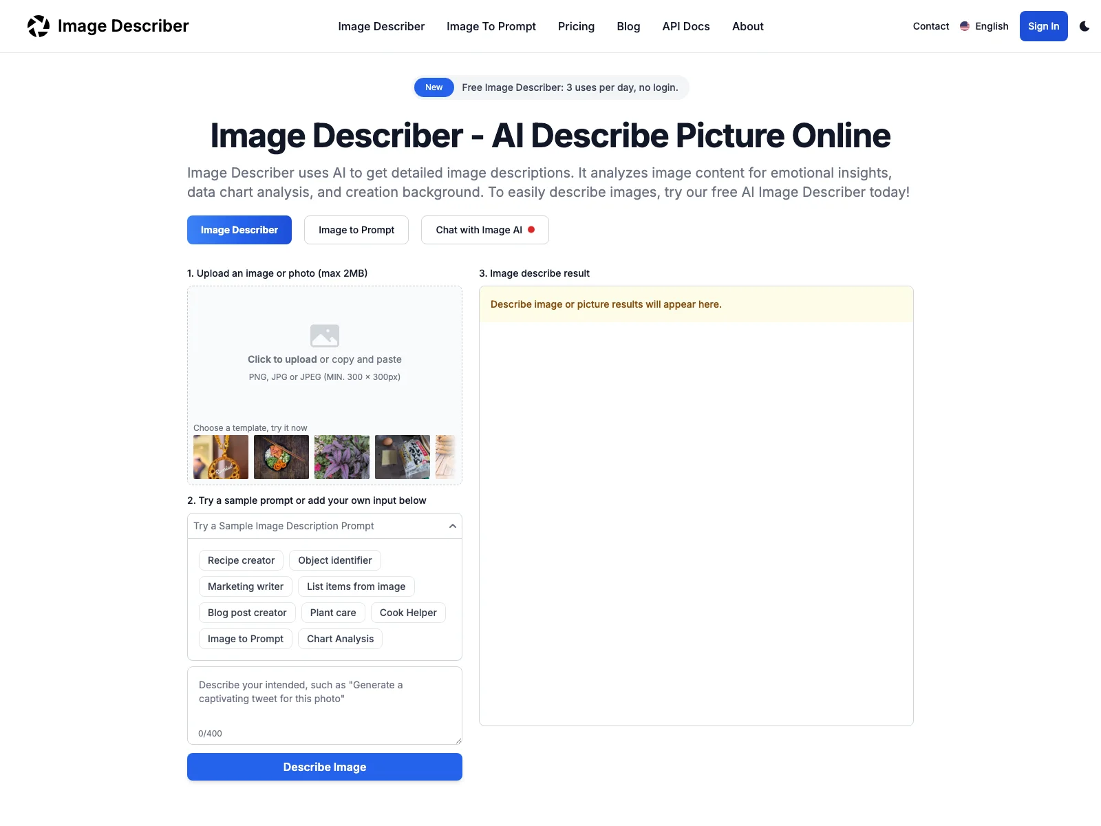 Image Describer: Unlock Image Insights with AI - Free Image Analysis & Prompt Creation