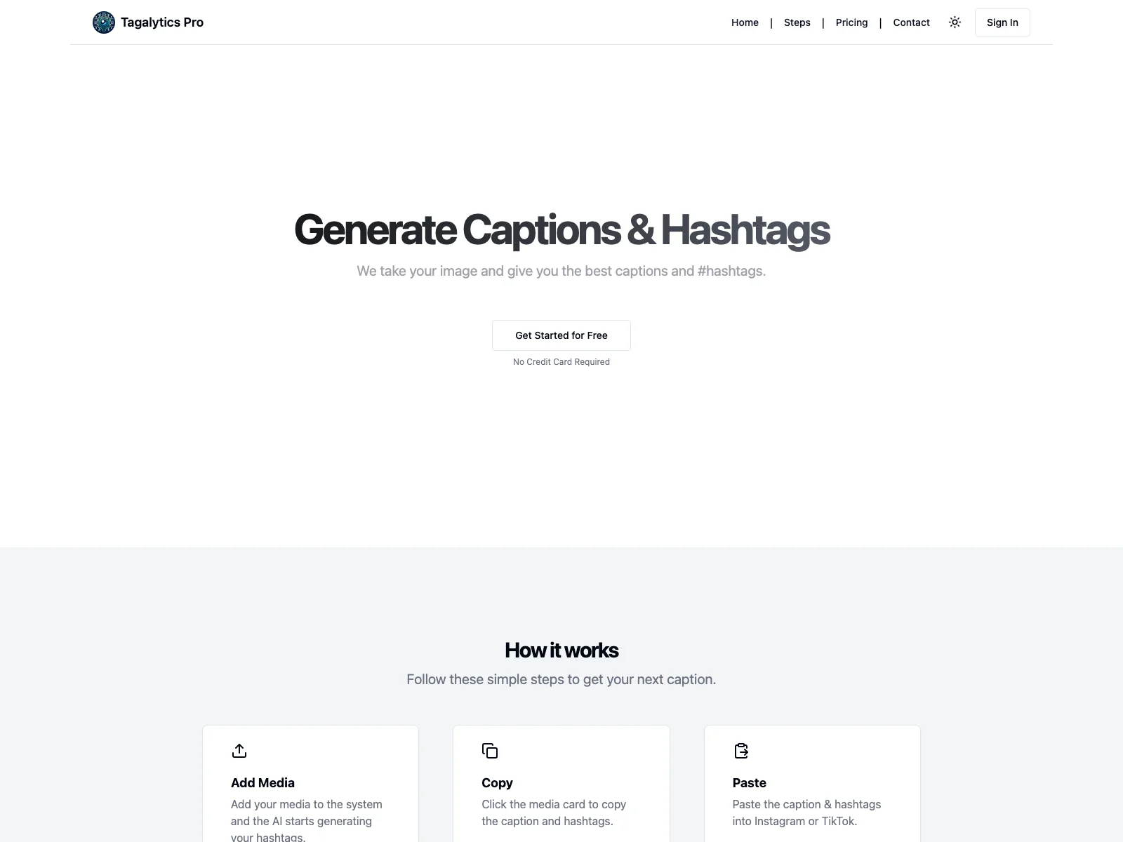 Tagalytics Pro: AI-Powered Caption & Hashtag Generator for Enhanced Social Media Presence