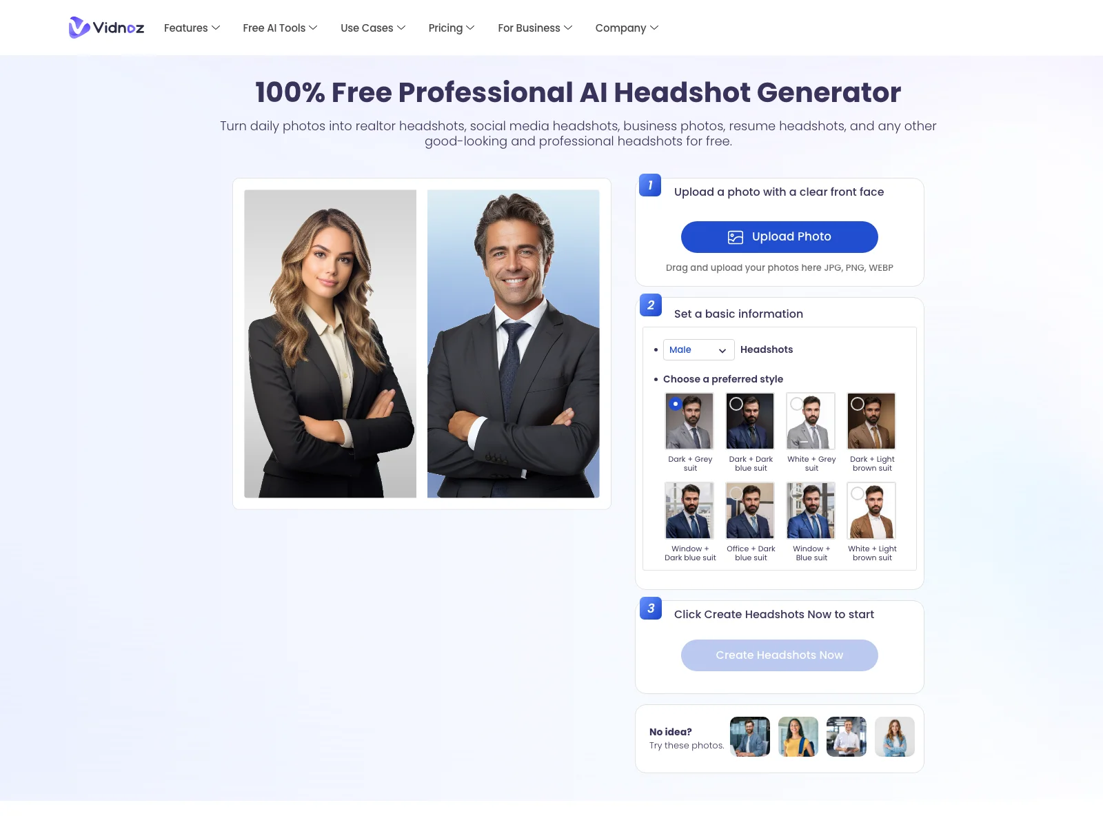 Vidnoz AI Headshot Generator: Free Professional Headshots for All