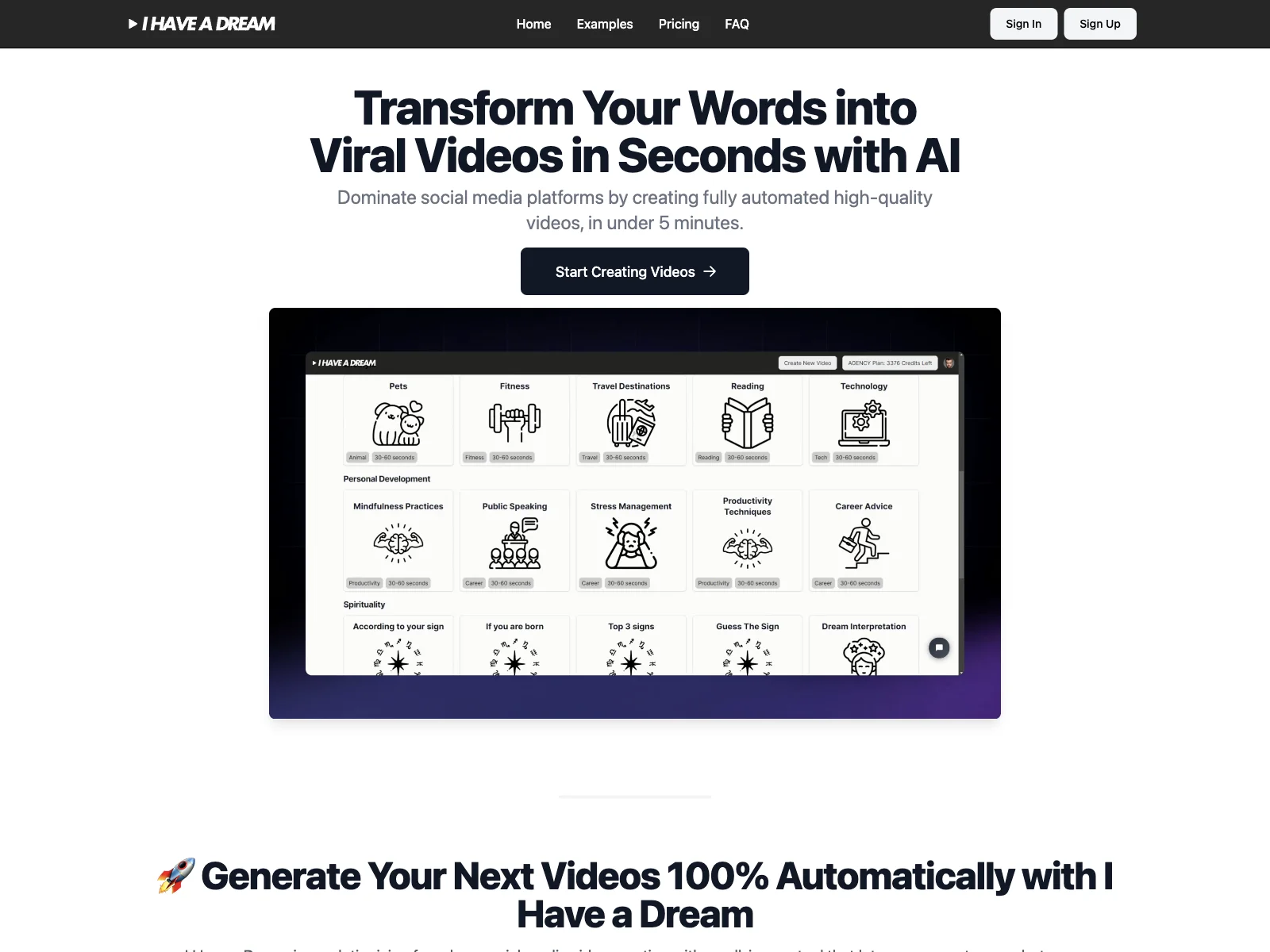 I Have a Dream - Transform Text into Viral Videos