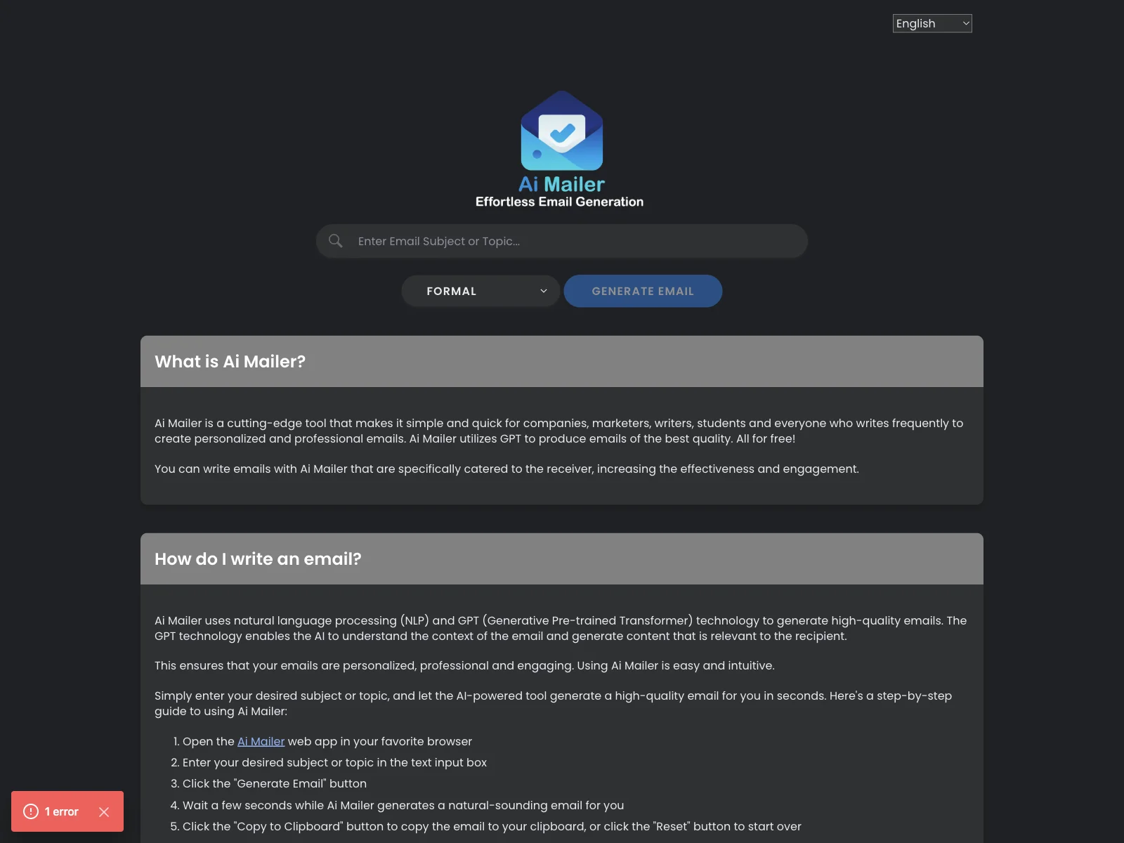 Ai Mailer: Effortless Free Email Generation with AI for Personalized and Professional Emails