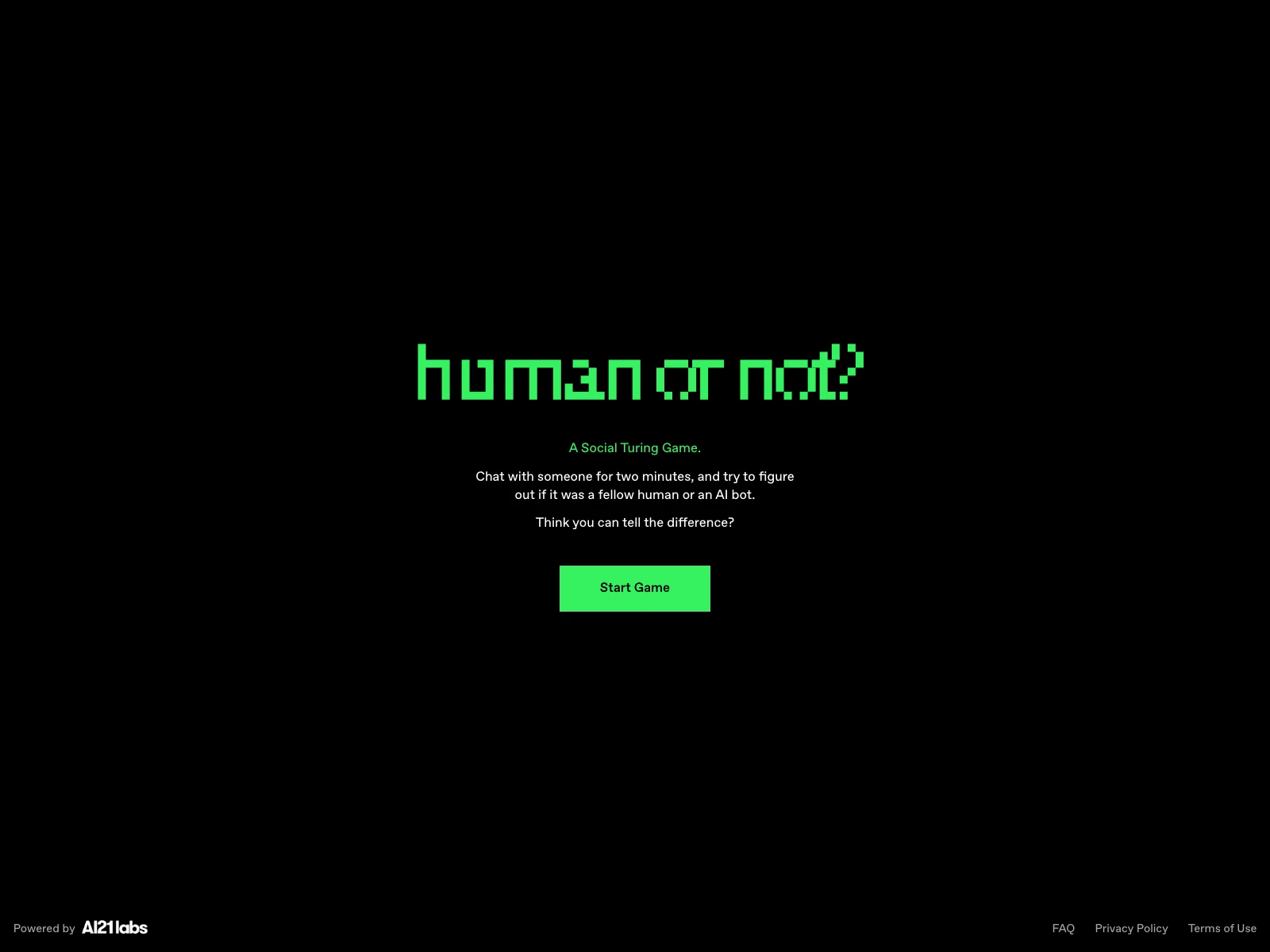 Human or Not? // A Social Turing Game: Test Your Ability to Distinguish Humans from AI Bots