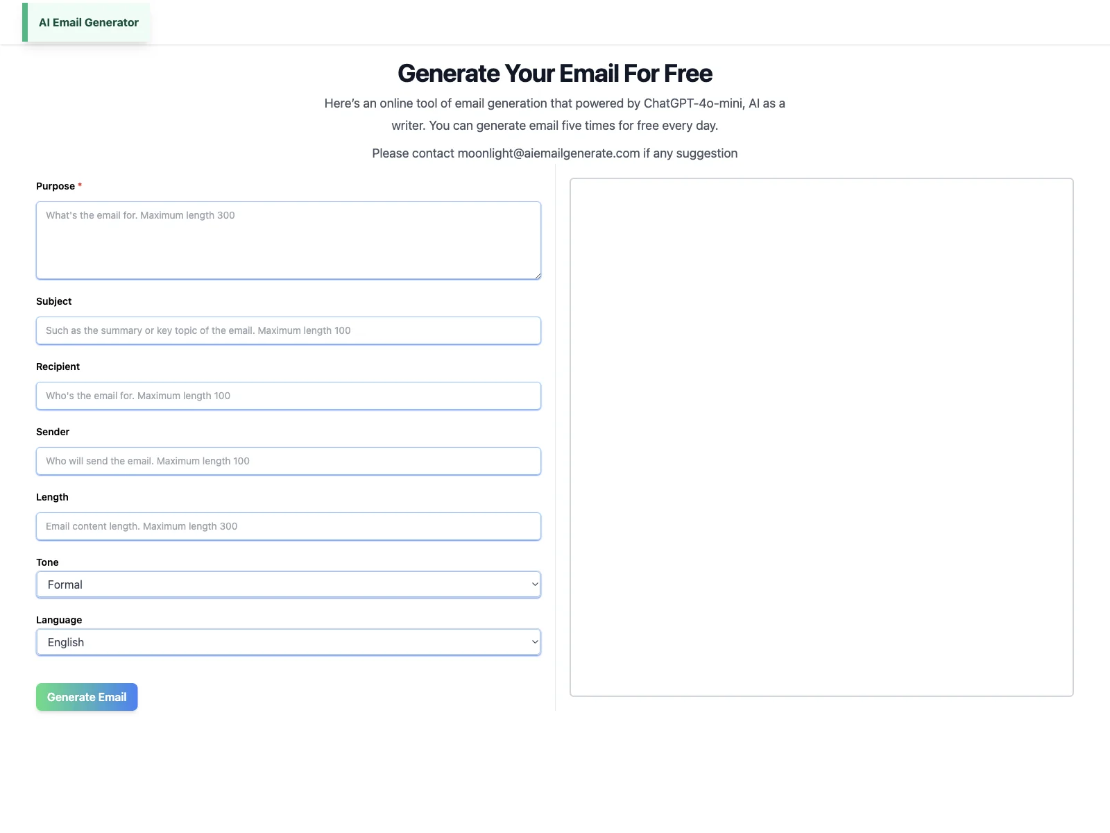 AI Email Generator: Free Email Creation with ChatGPT-4o-mini