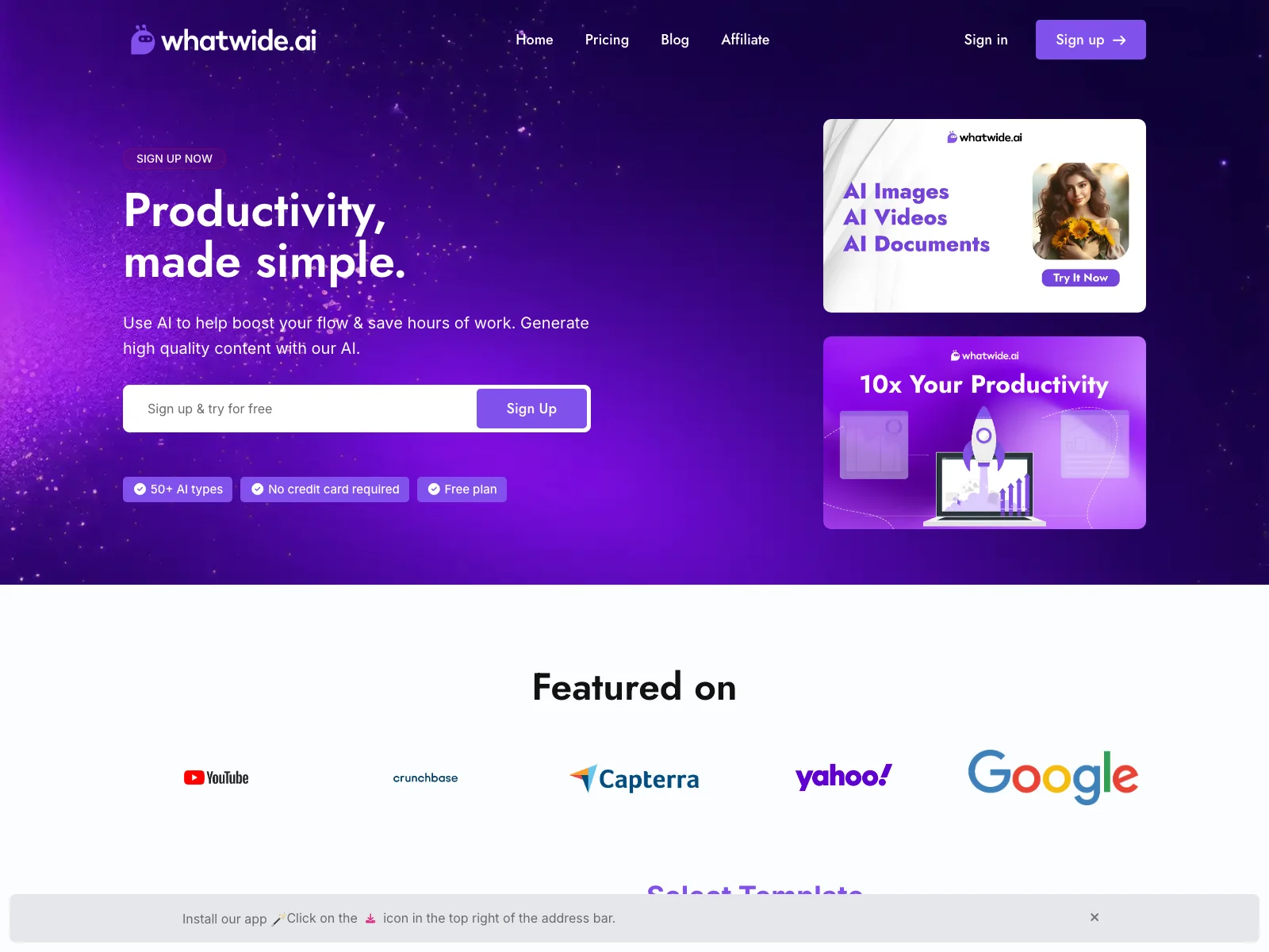 Boost Productivity with whatwide.ai - AI Content & Image Generation
