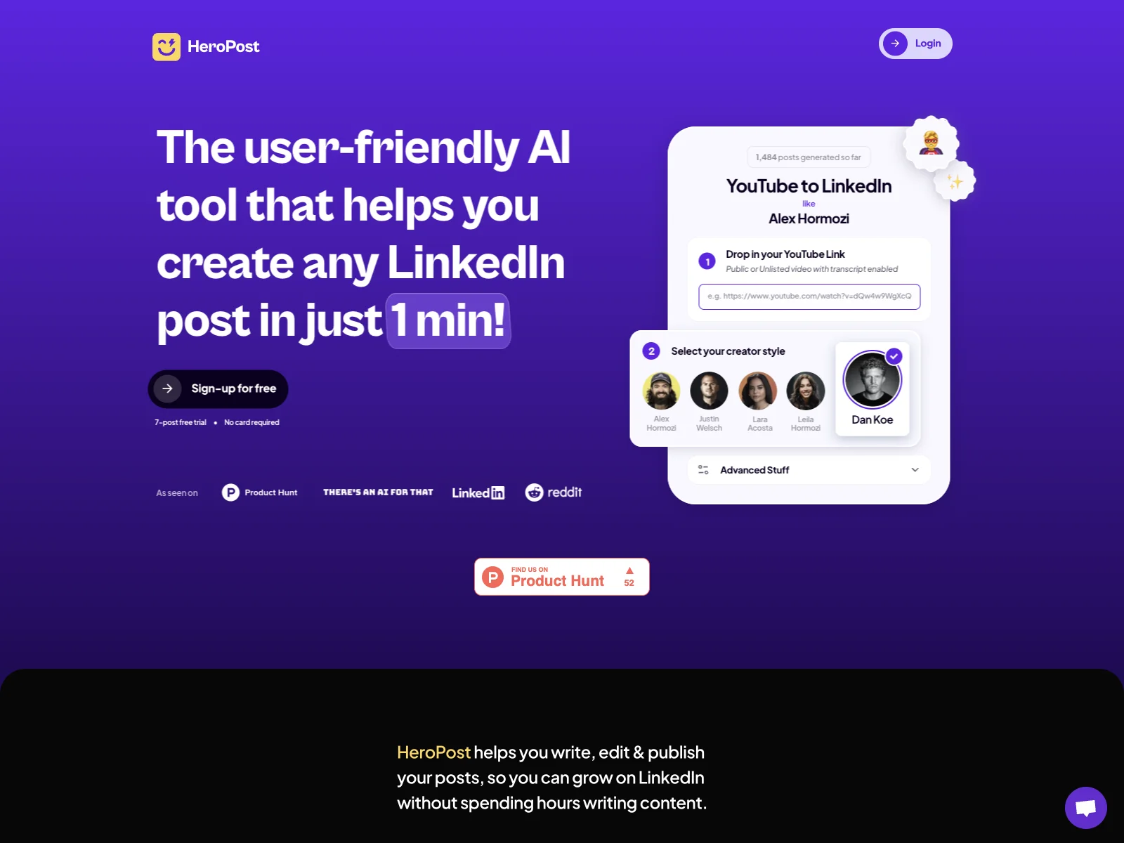 「HeroPost：1分でLinkedIn投稿を作成」