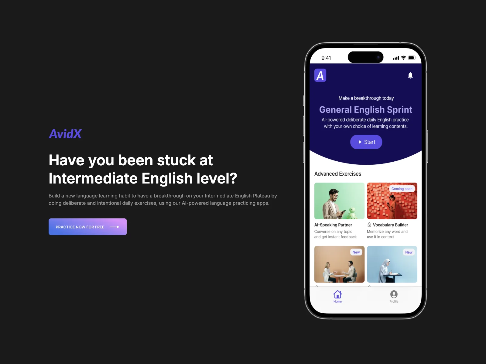 AvidX - Breakthrough Your Intermediate English with AI