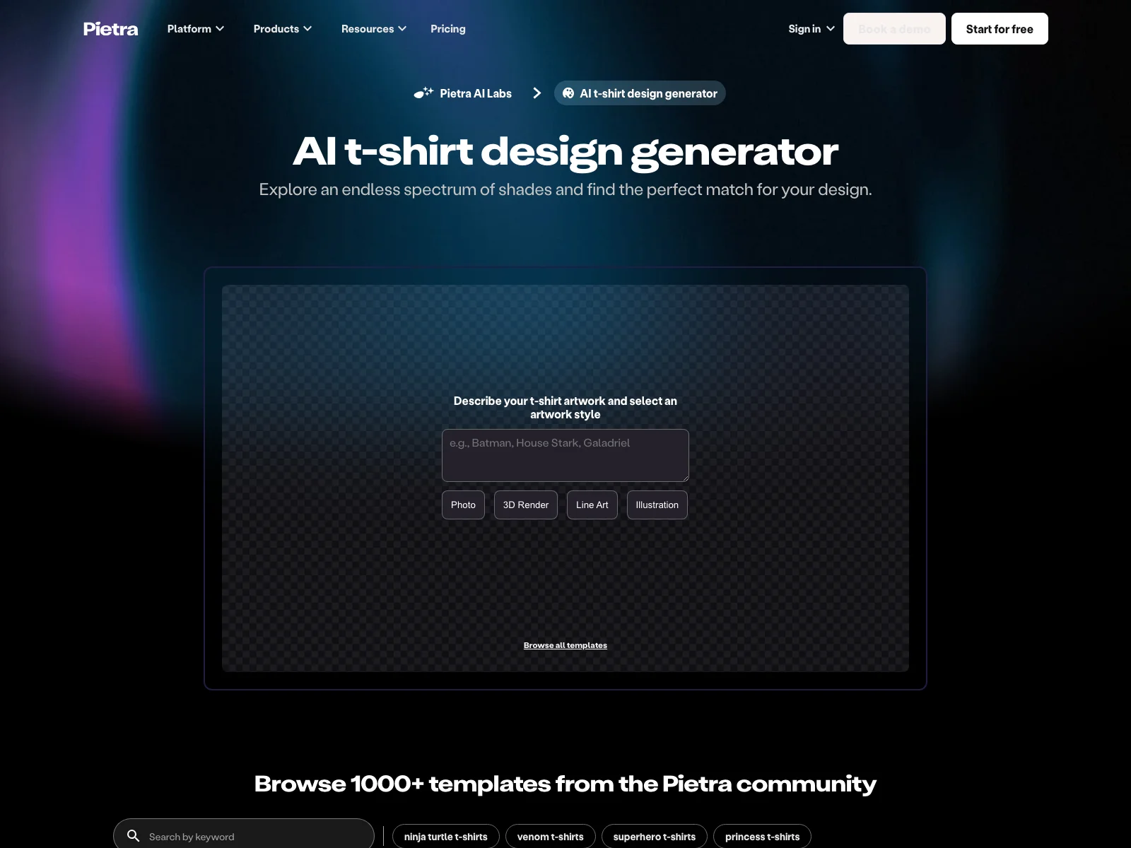 Pietra AI t-shirt design generator: Create Stunning Custom T-shirts with AI