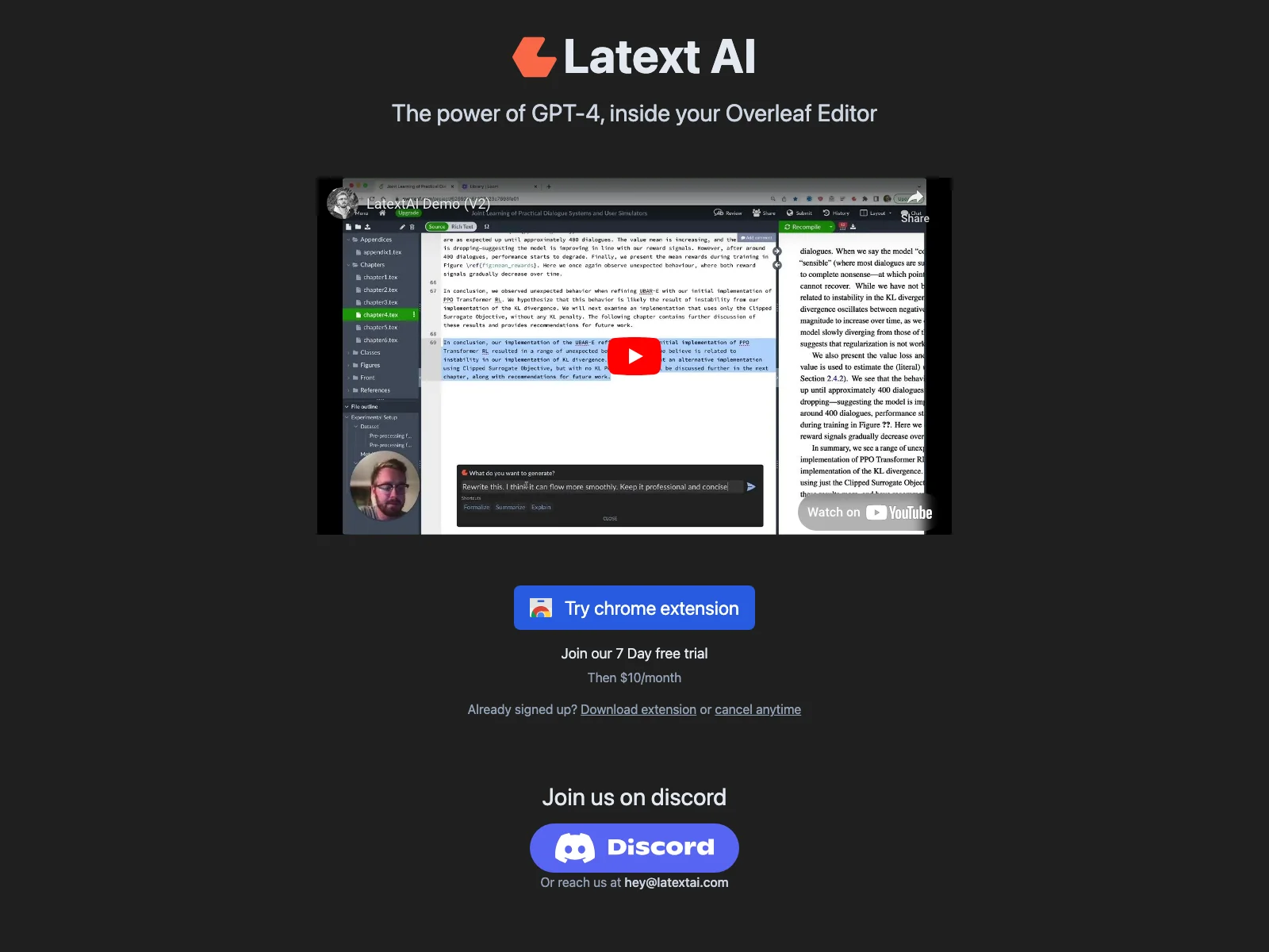 Latext AI: Empowering Document Creation in Overleaf Editor