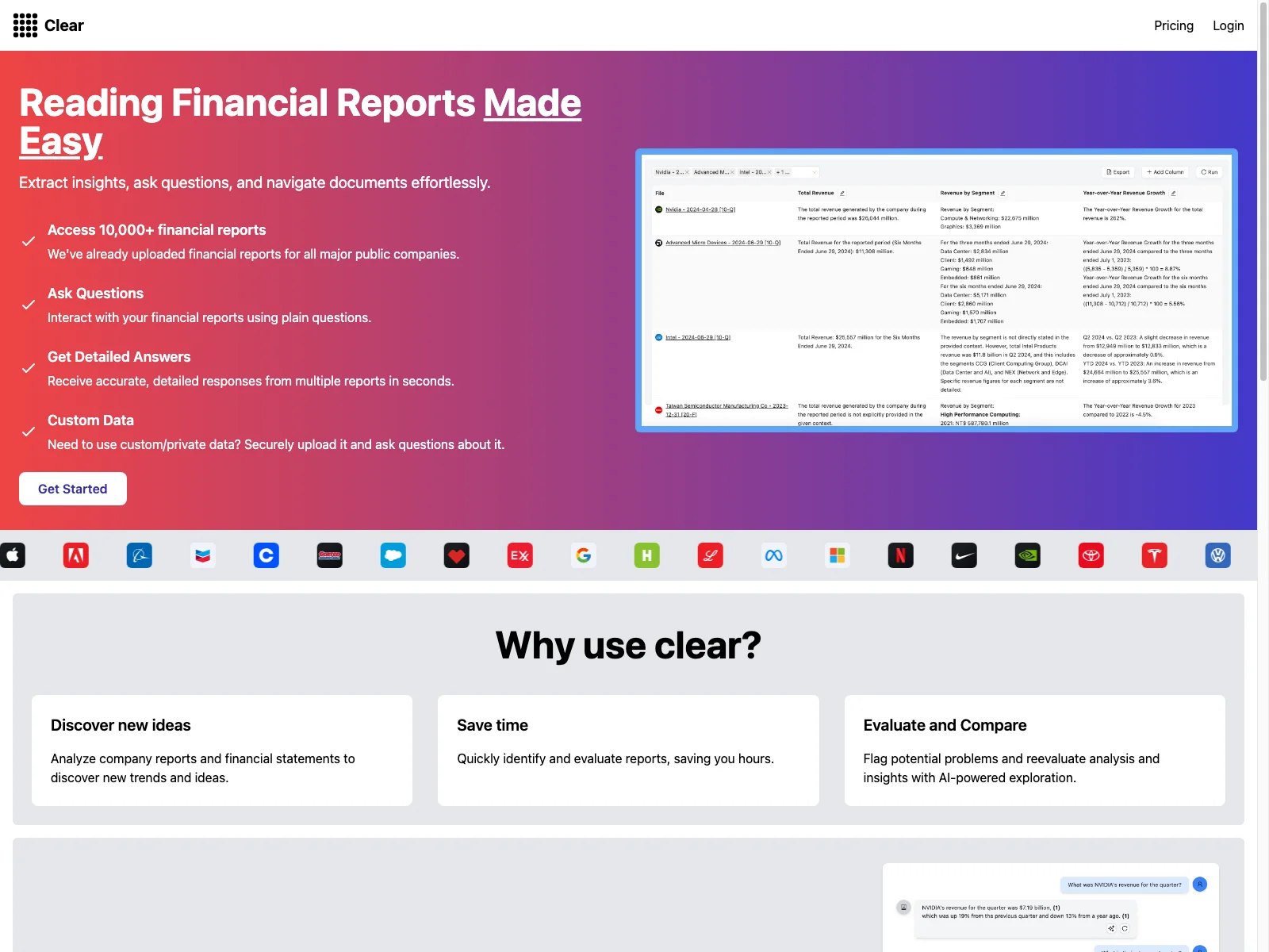 Clear: Simplify Financial Report Analysis with AI