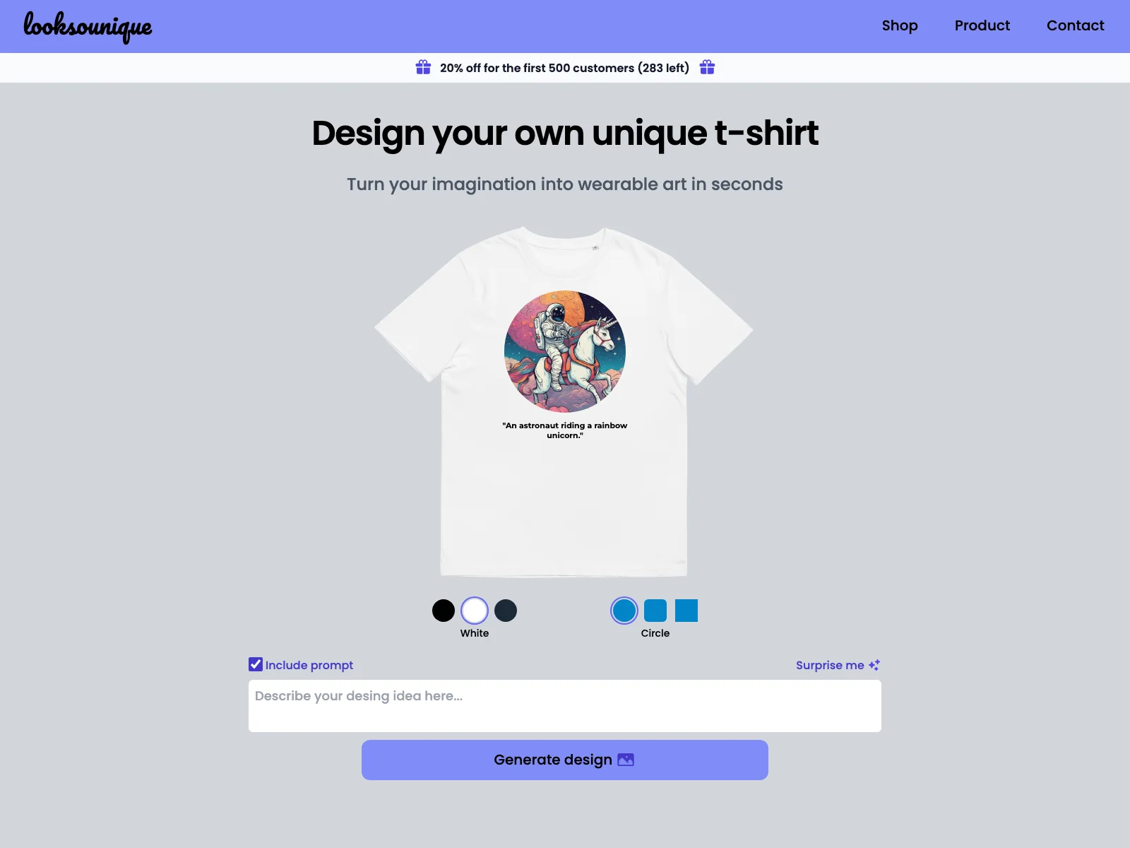 looksounique.com: Transform Your Ideas into Stunning T-Shirts with AI