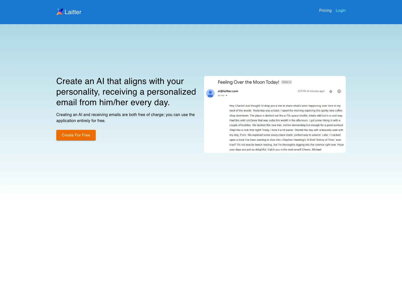 Laitter: Create a Personalized AI and Receive Free Daily Emails