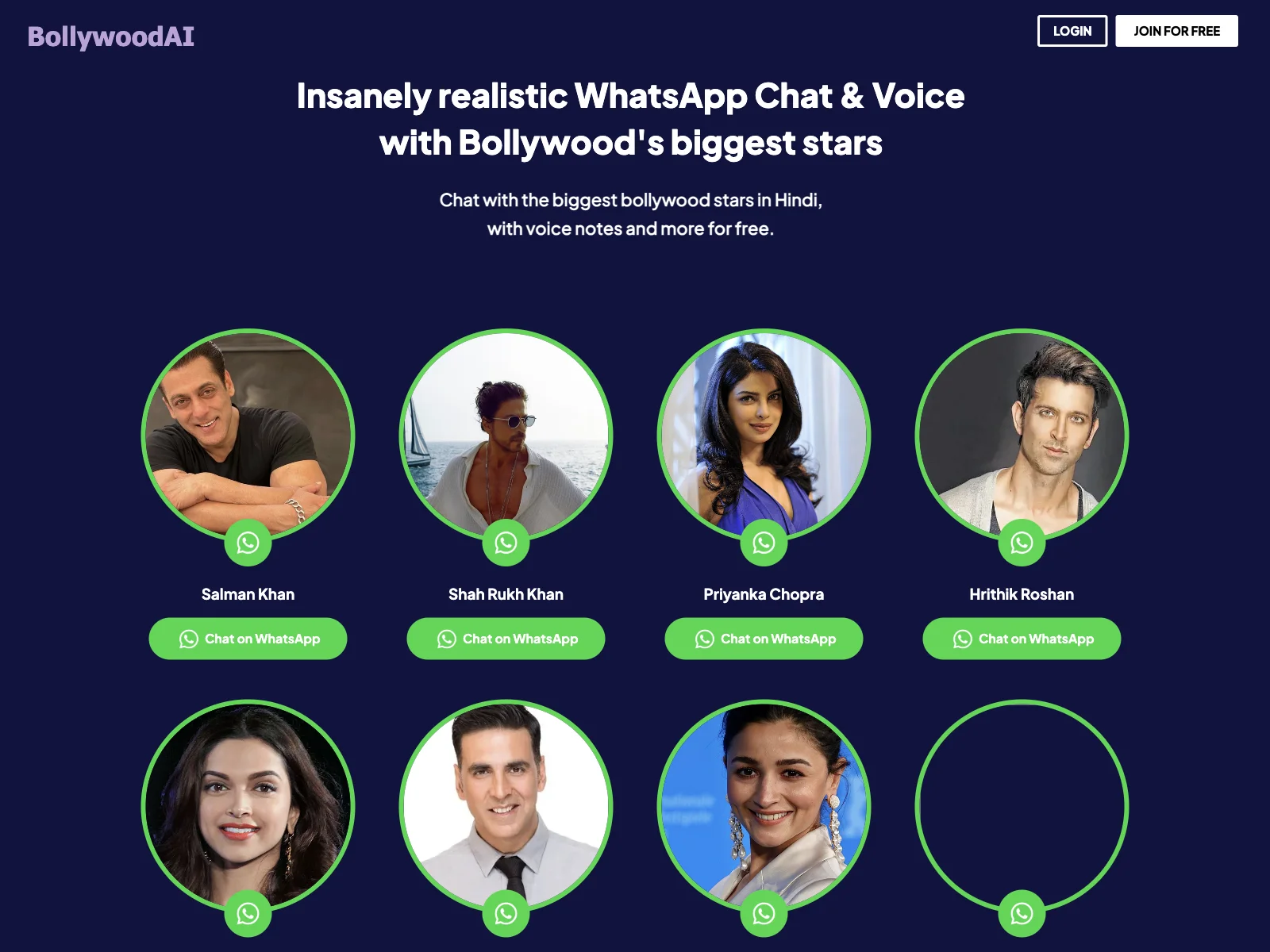 BOLLYWOODAI: Free WhatsApp Chat with Bollywood Stars