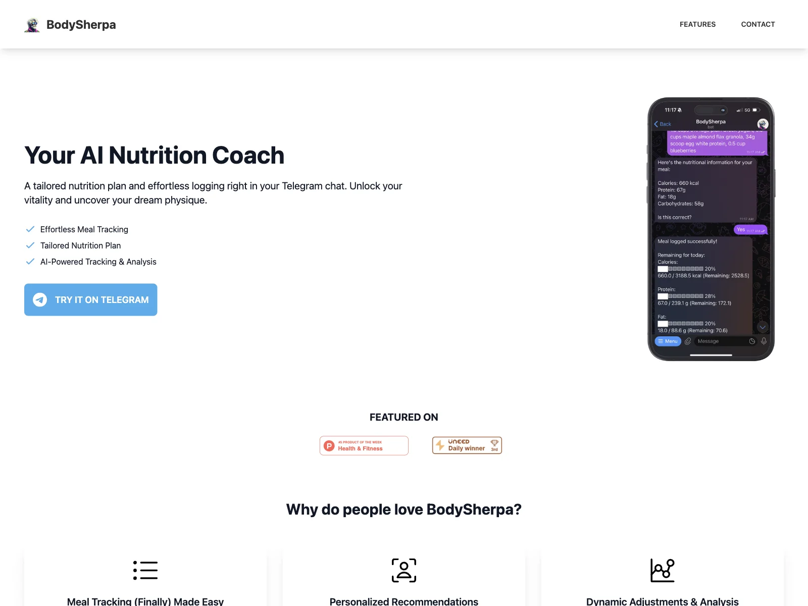 BodySherpa: Unlock Your Vitality with AI Nutrition on Telegram