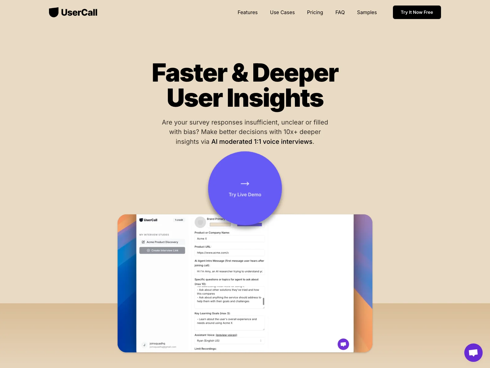 UserCall: Unlock Deeper User Insights with AI