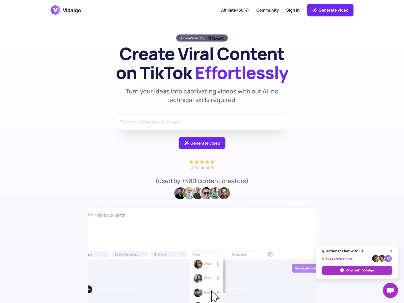 Vidalgo - Effortless Video Generation for TikTok Success