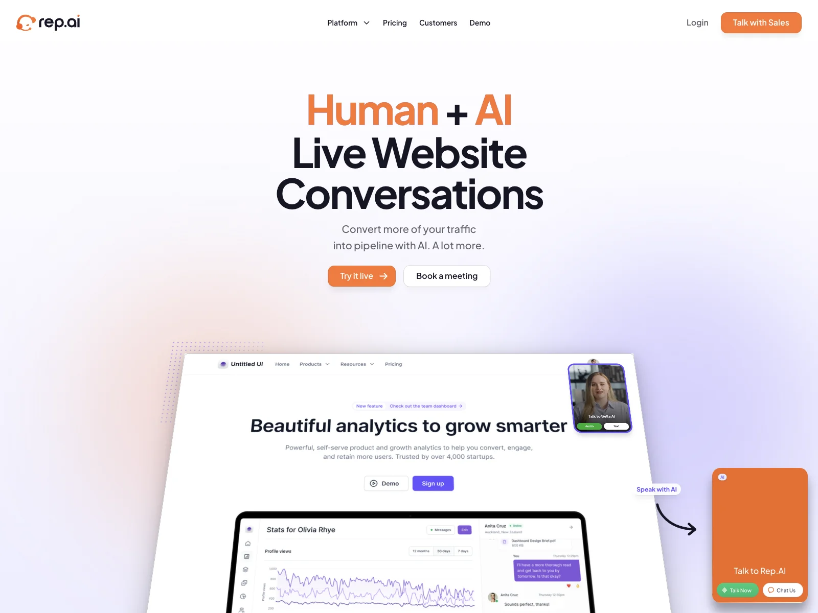 Rep.ai: Boost Your Website Conversions with AI-Powered Live Chat and More