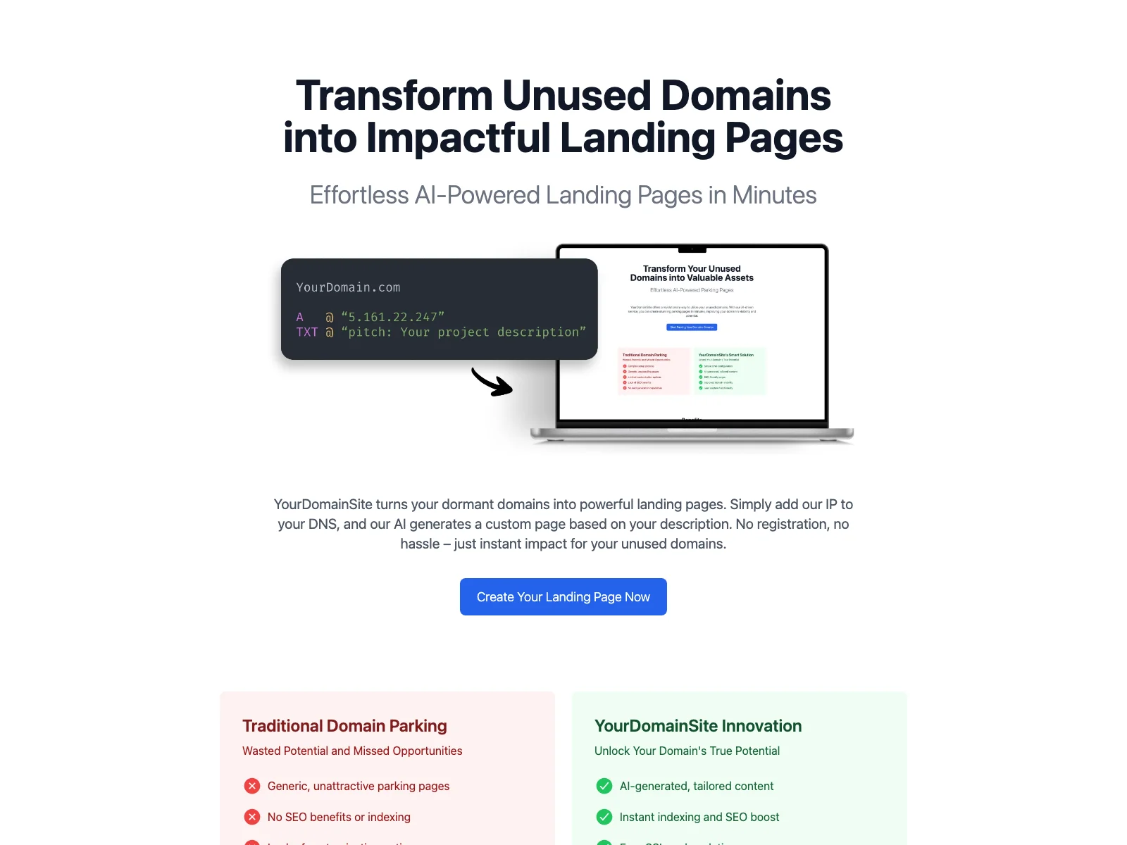 YourDomainSite: Effortless Landing Pages for Unused Domains