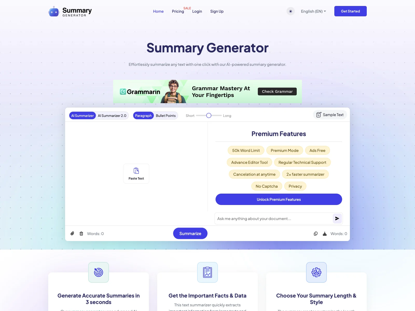 SummaryGenerator.io: Effortlessly Summarize Text in One Click with AI