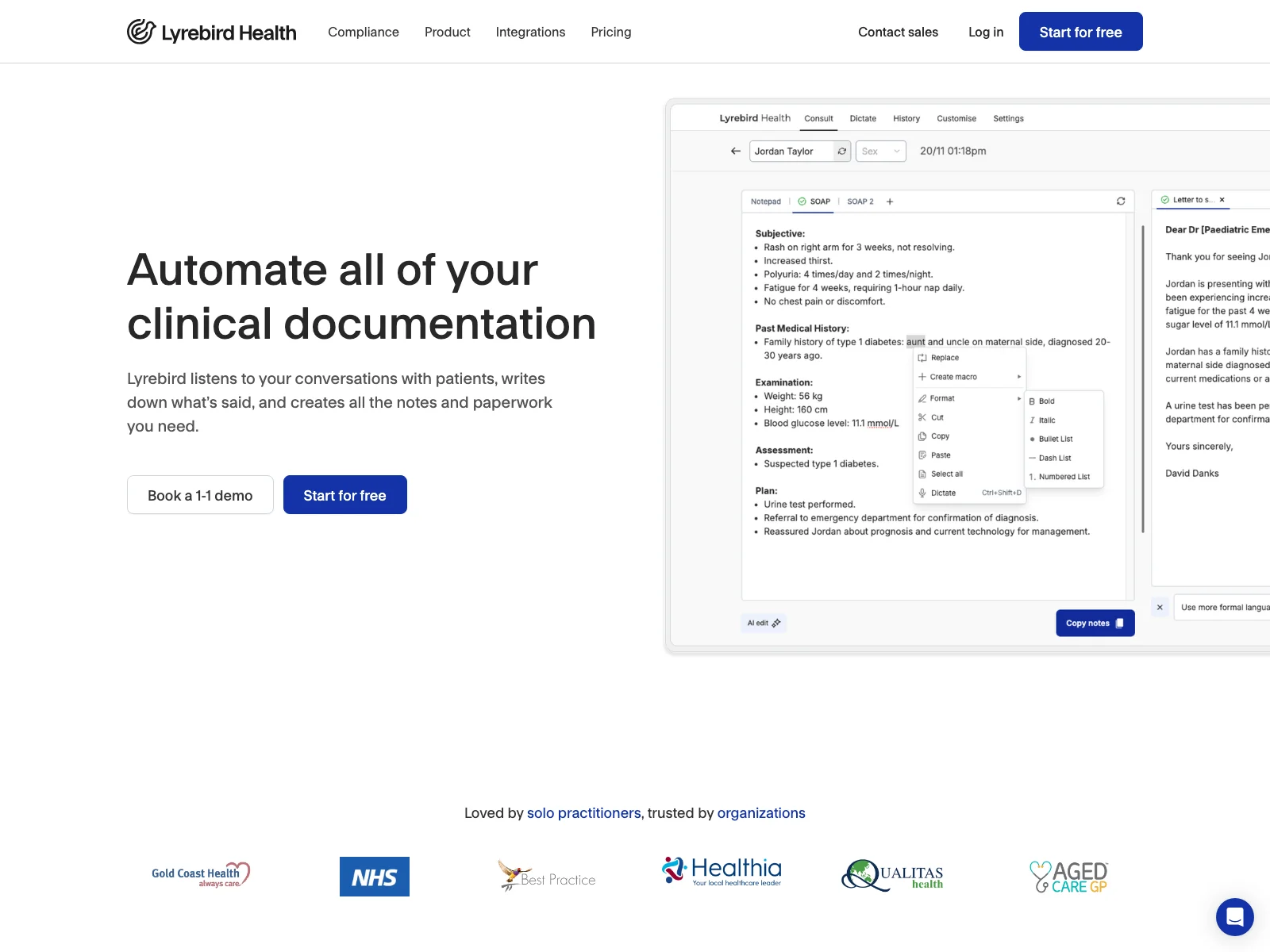 Lyrebird Health: AI Medical Scribe for Efficient and Secure Clinical Documentation