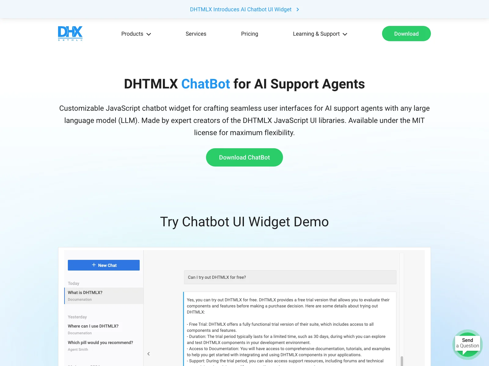 DHTMLX Chatbot : Widget d'interface utilisateur pour l'IA