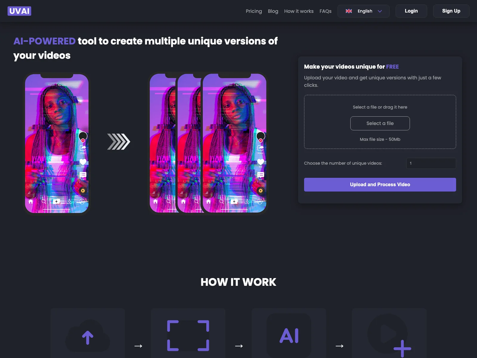 UVAI.app: Generate Unique Video Versions with AI - Effortlessly and for Free