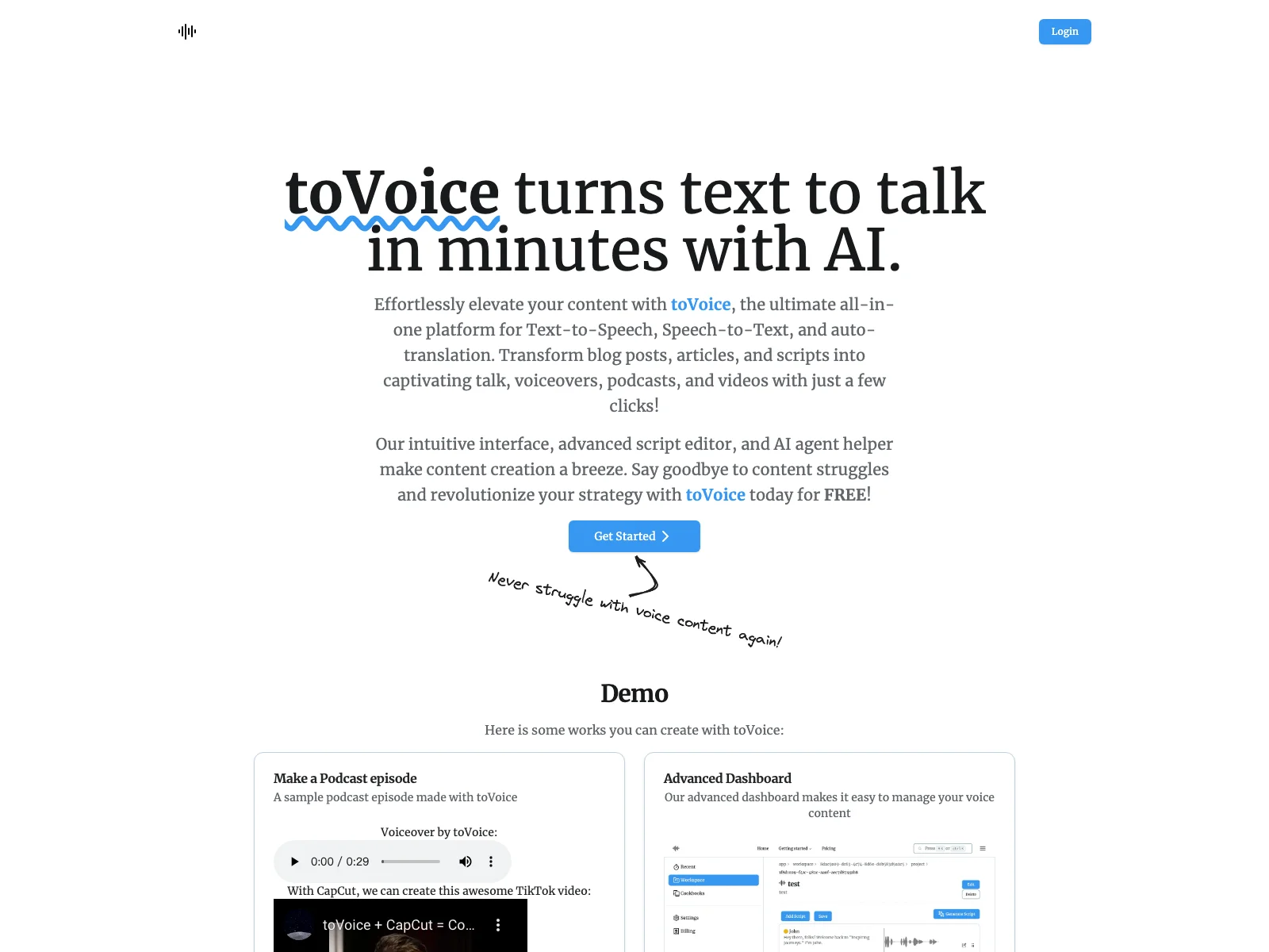 toVoice: Transform Text to Captivating Audio for Free