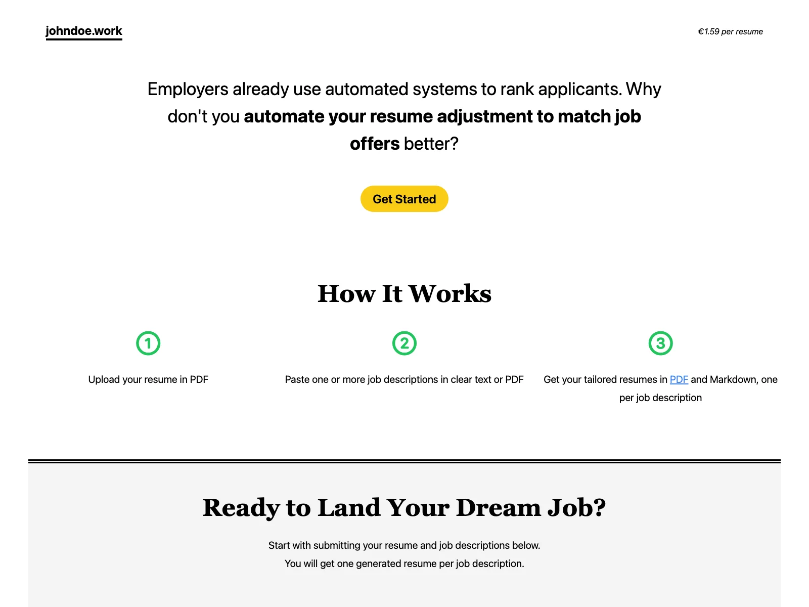 johndoe.work — AI-Powered Resume Enhancement for Better Job Prospects