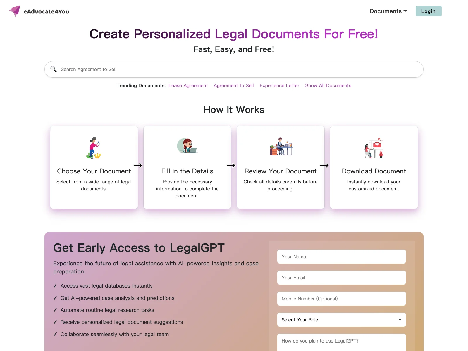 eAdvocate4You: Create Free Personalized Legal Documents with AI Assistance