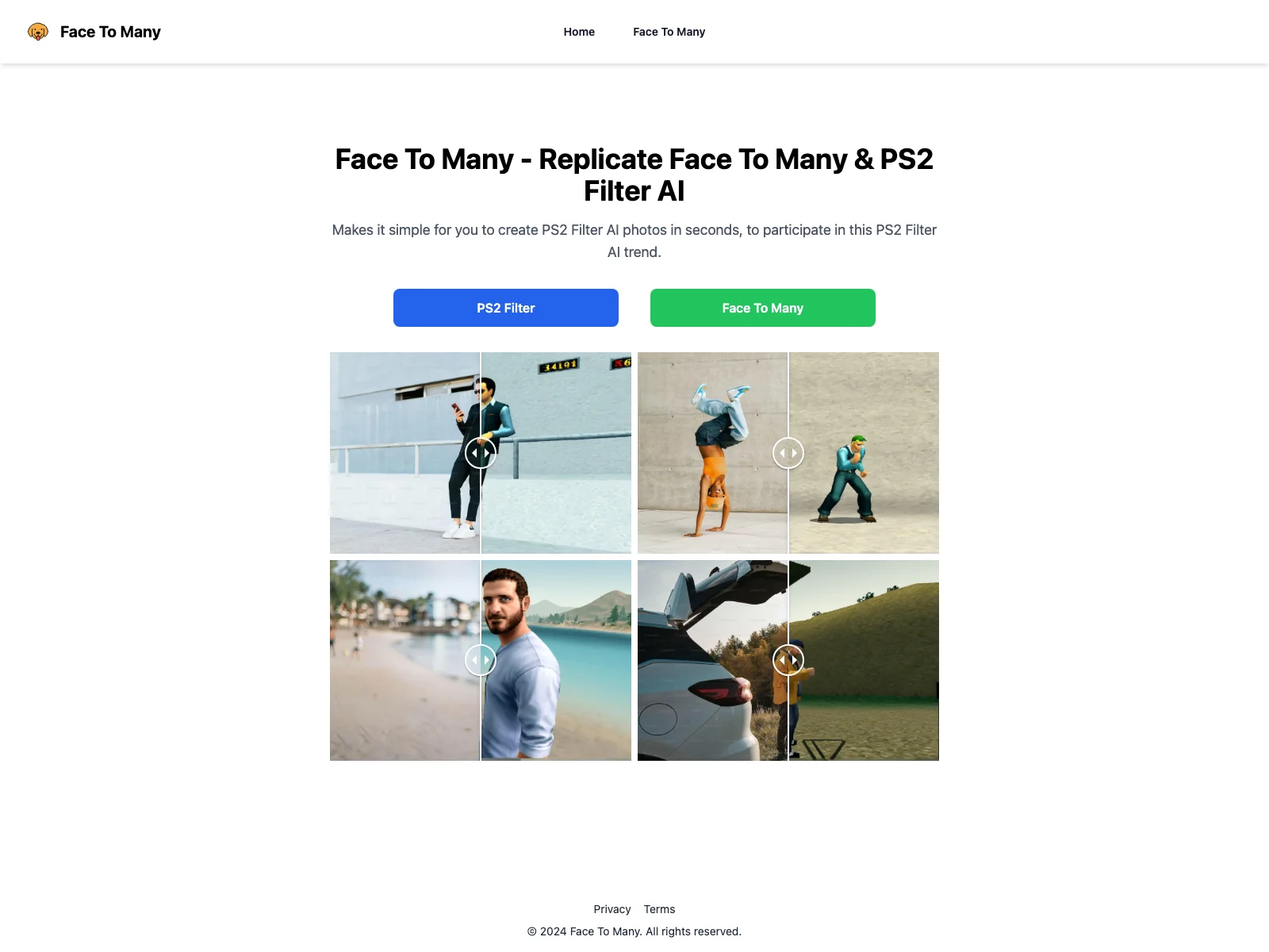 Face To Many - Replicate & PS2 Filter AI: Create Trendy PS2 Filter AI Photos in Seconds