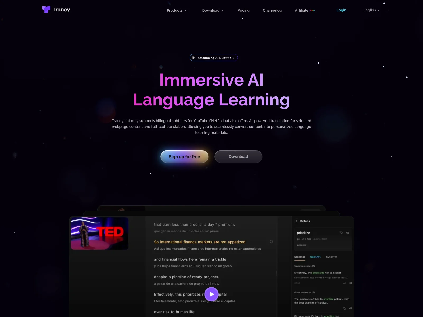 Trancy: AI-Powered Language Learning for YouTube & Beyond