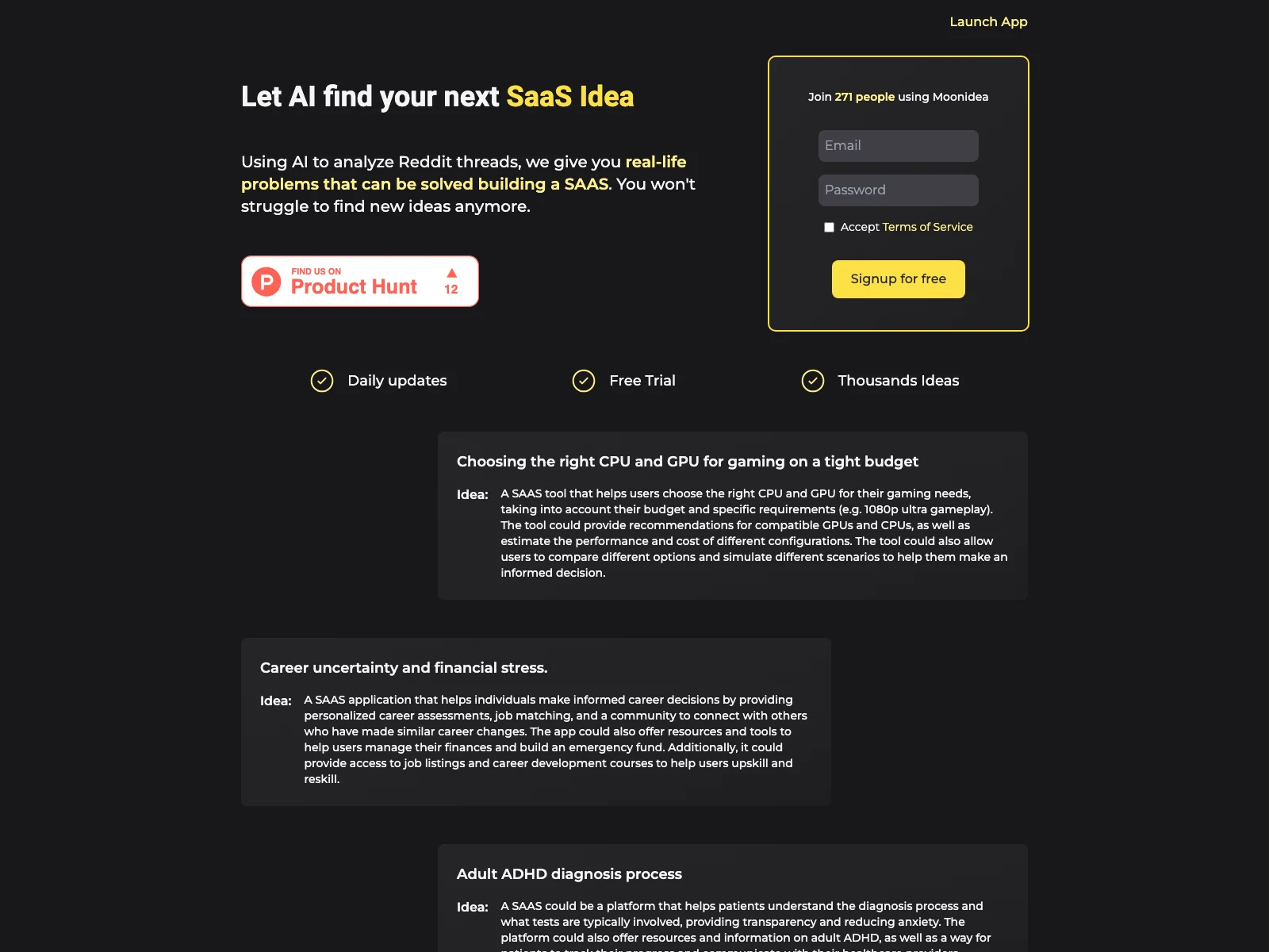 Moonidea: Unleashing AI-Powered SAAS Ideas from Reddit