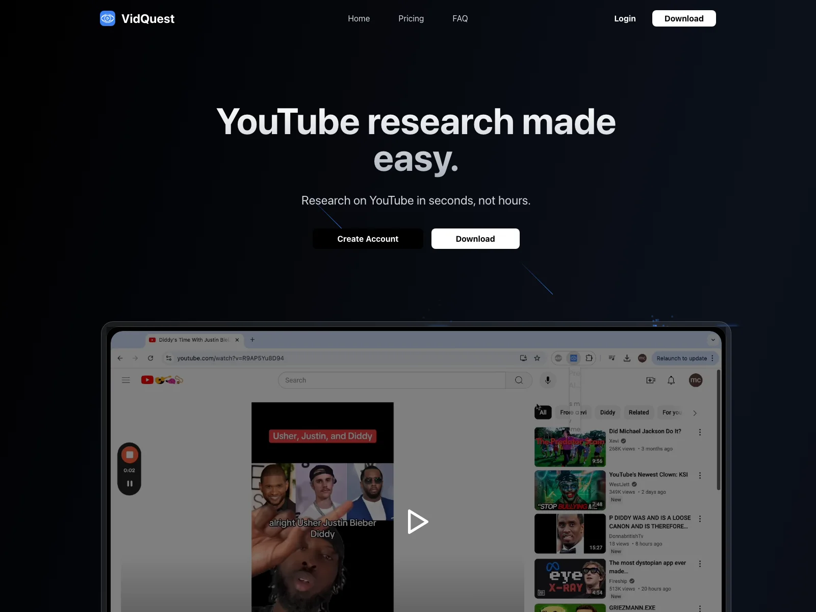 VidQuest AI: Streamline Your YouTube Research