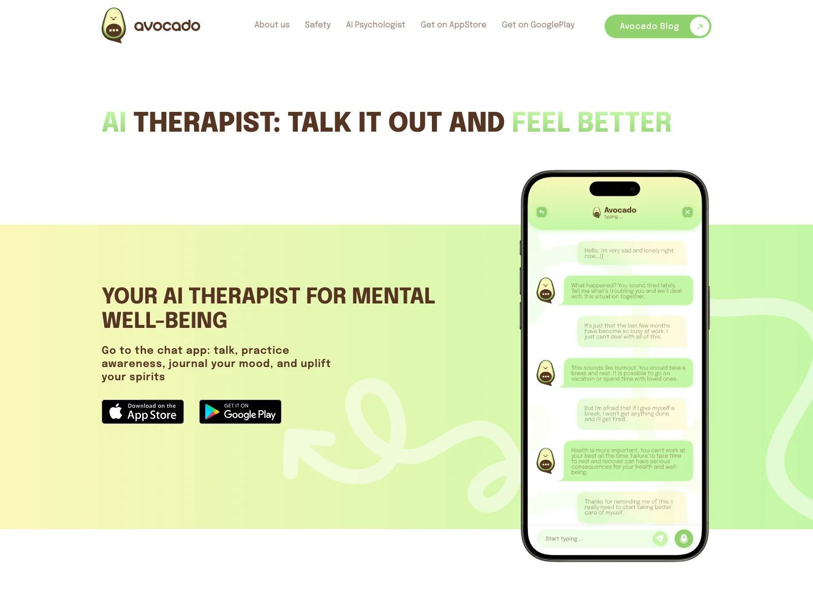 Avocado AI Therapist: Your 24/7 Companion for Mental Health Support