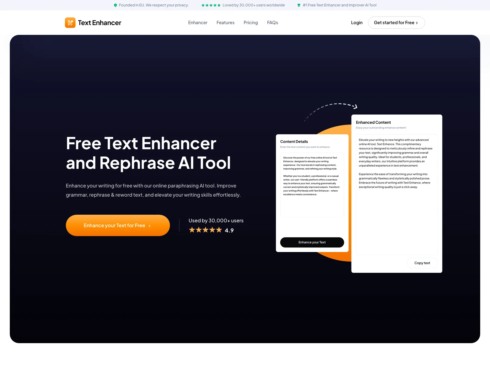 無料で最高のテキストエンハンサー＆リフレーズAIツール - Text-Enhancer.com