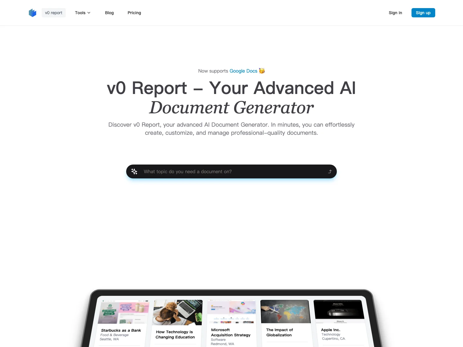 v0 Report - Unleash the Power of Automated Document Generation