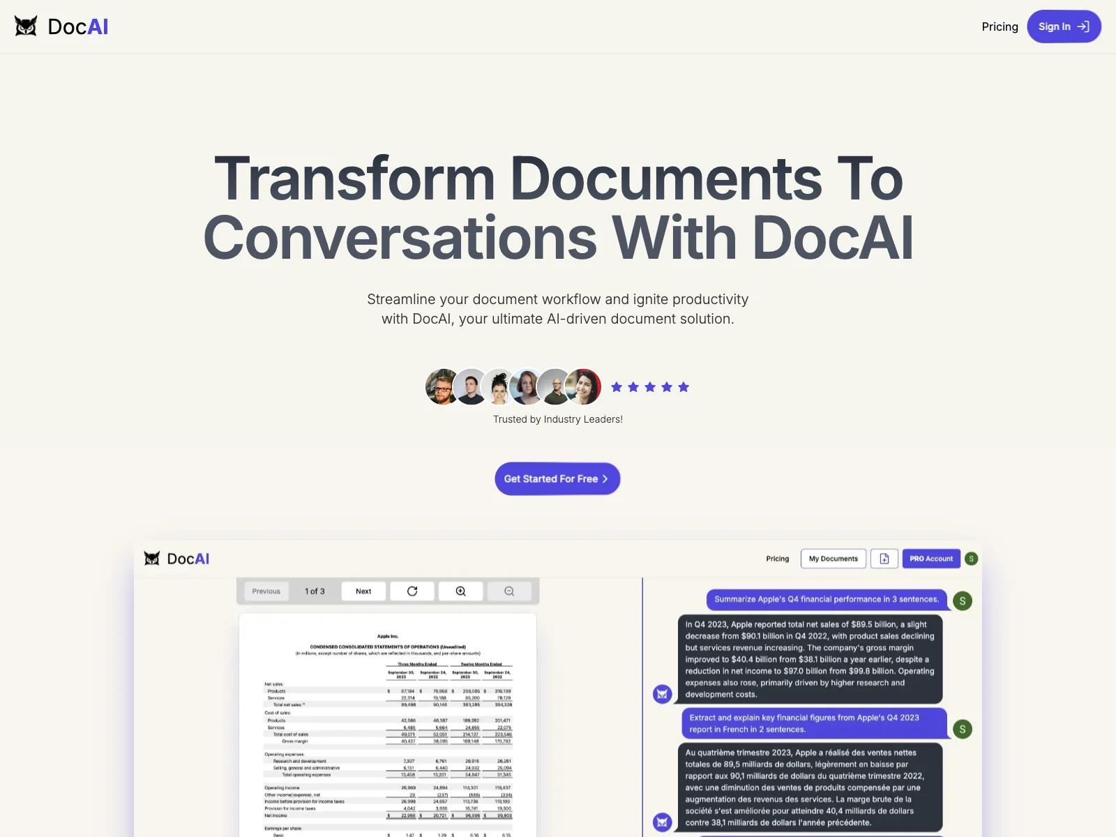 DocAI: Transforming Documents into Conversations for Enhanced Productivity