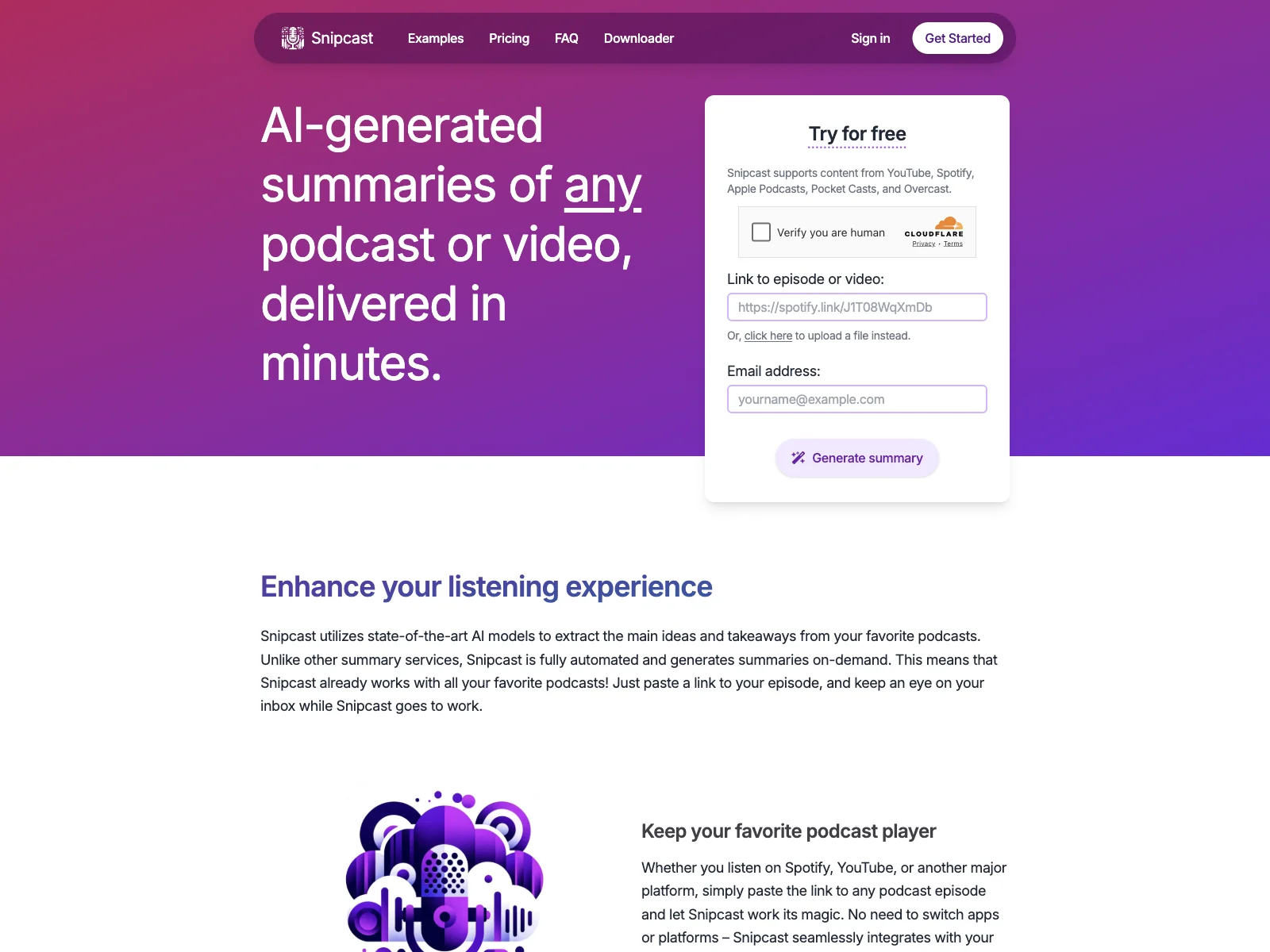 Snipcast.io: Quick AI-Powered Podcast Summaries