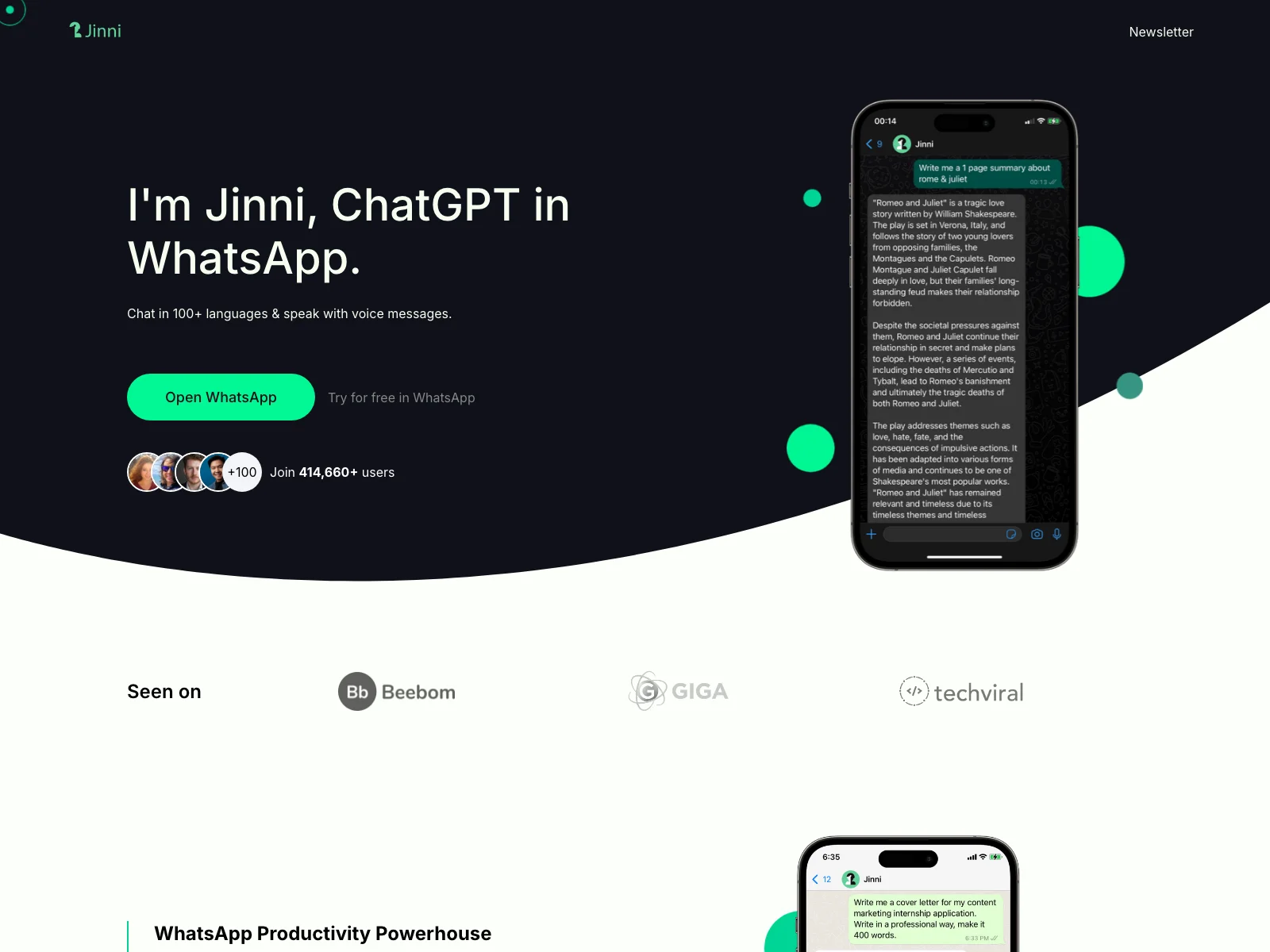 Jinni AI in WhatsApp: Enhancing Productivity and Communication