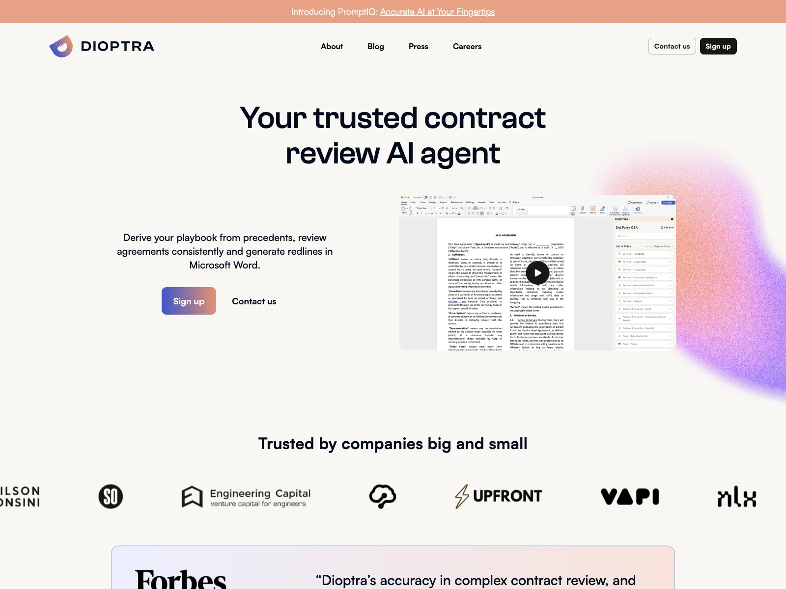 Dioptra AI: The Most Accurate Contract Review Solution