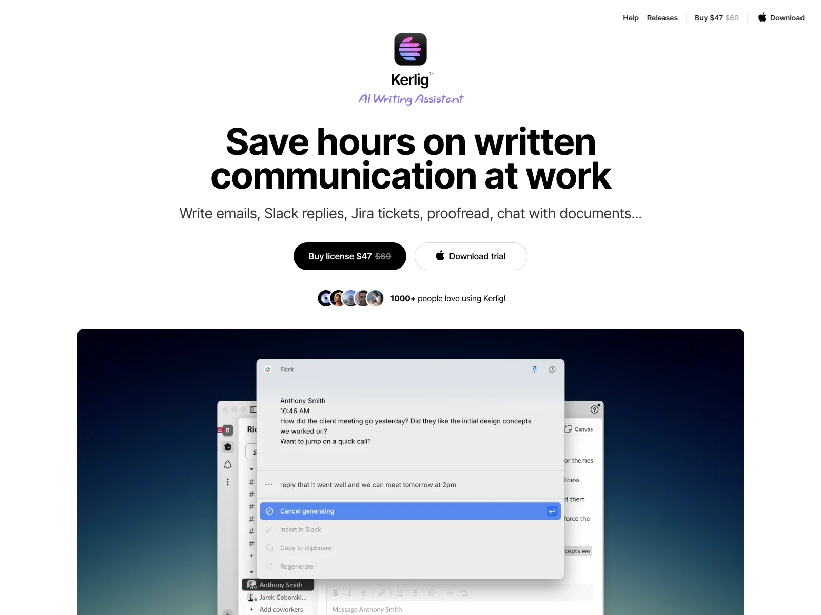 Kerlig™ AI Writing Assistant: Boost Your Work Written Communication & Save Hours