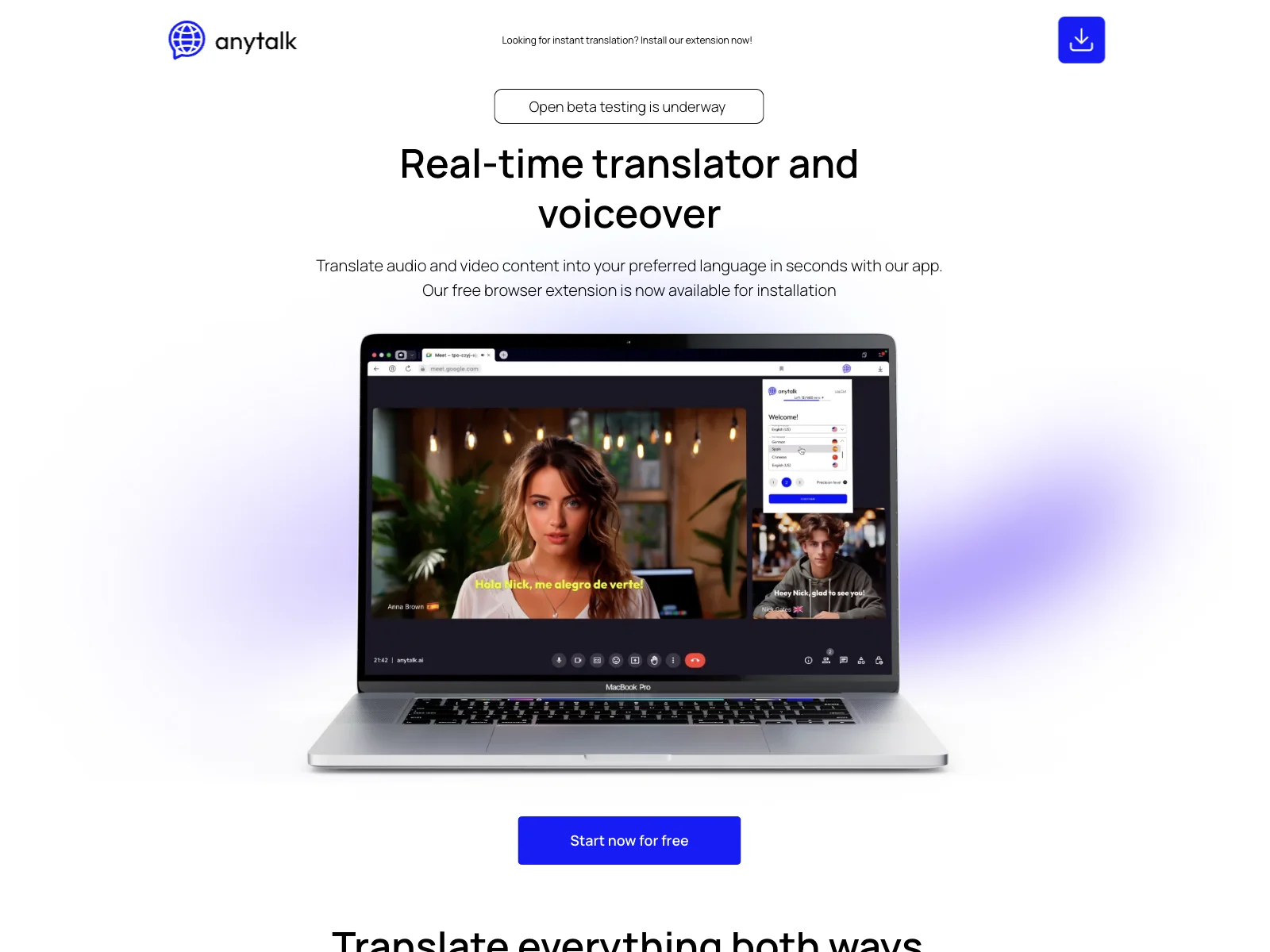 Anytalk: The AI-Powered Real-time Translator and Voiceover for Effortless Communication