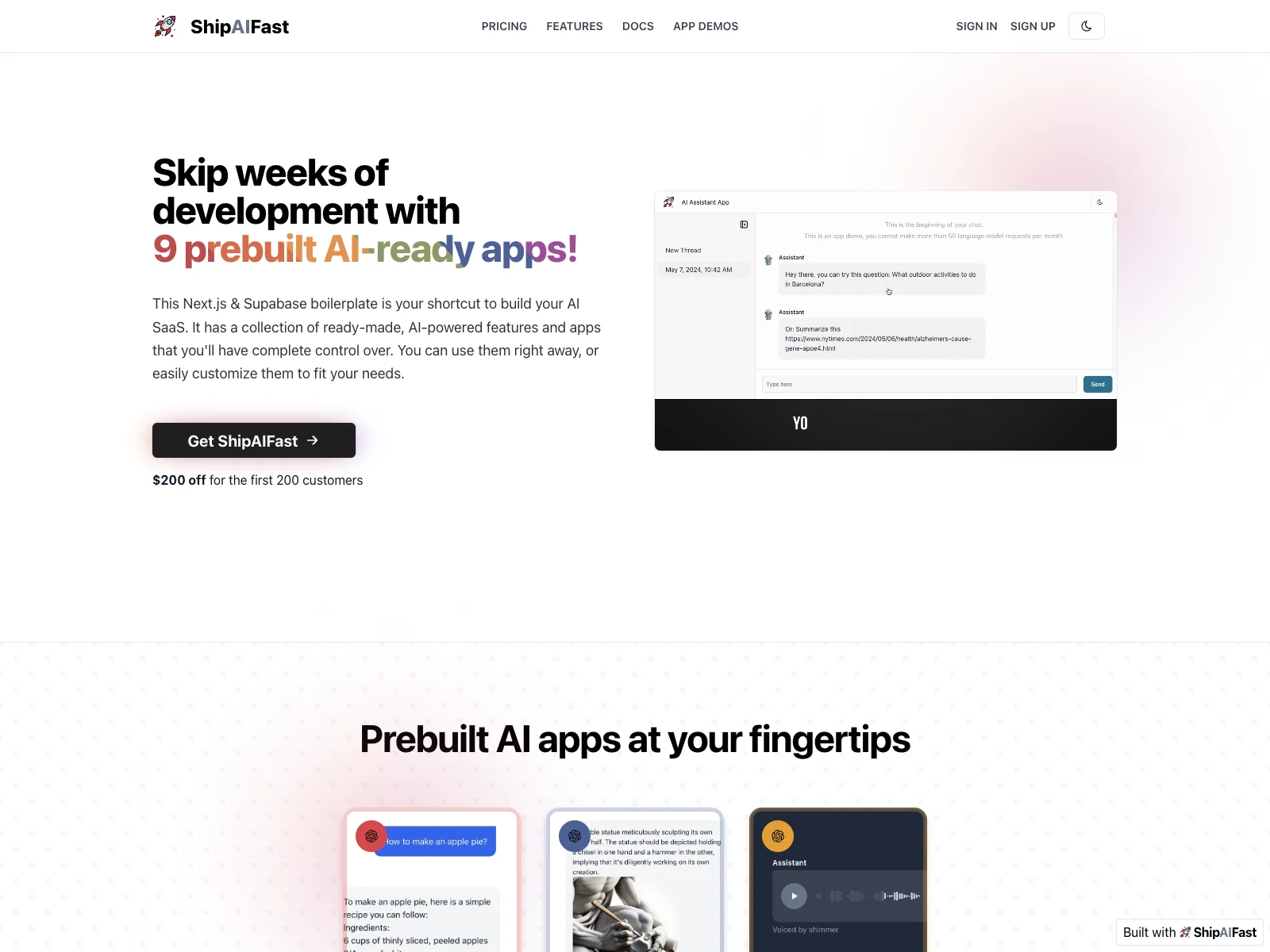 ShipAIFast: Accelerate AI SaaS Development with Prebuilt Apps