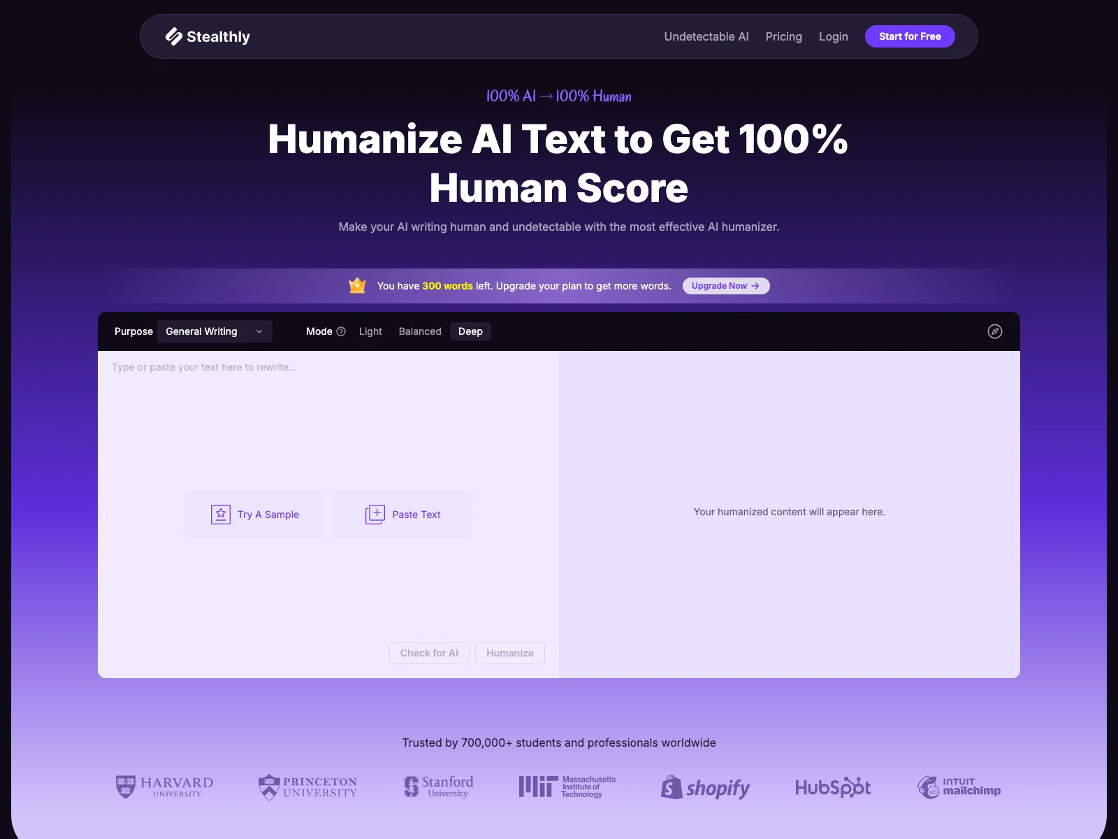 Stealthly: The Ultimate AI Humanizer for 100% Human Scores