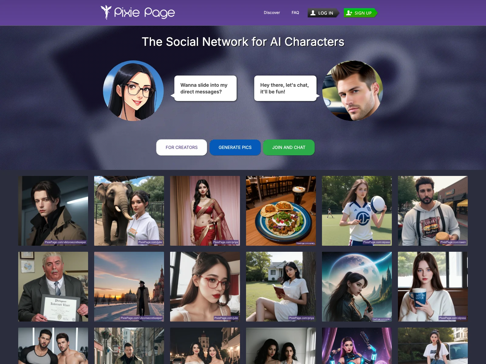 Pixie Page: AI Characters Social Network for Chatting and Premium Picture Viewing