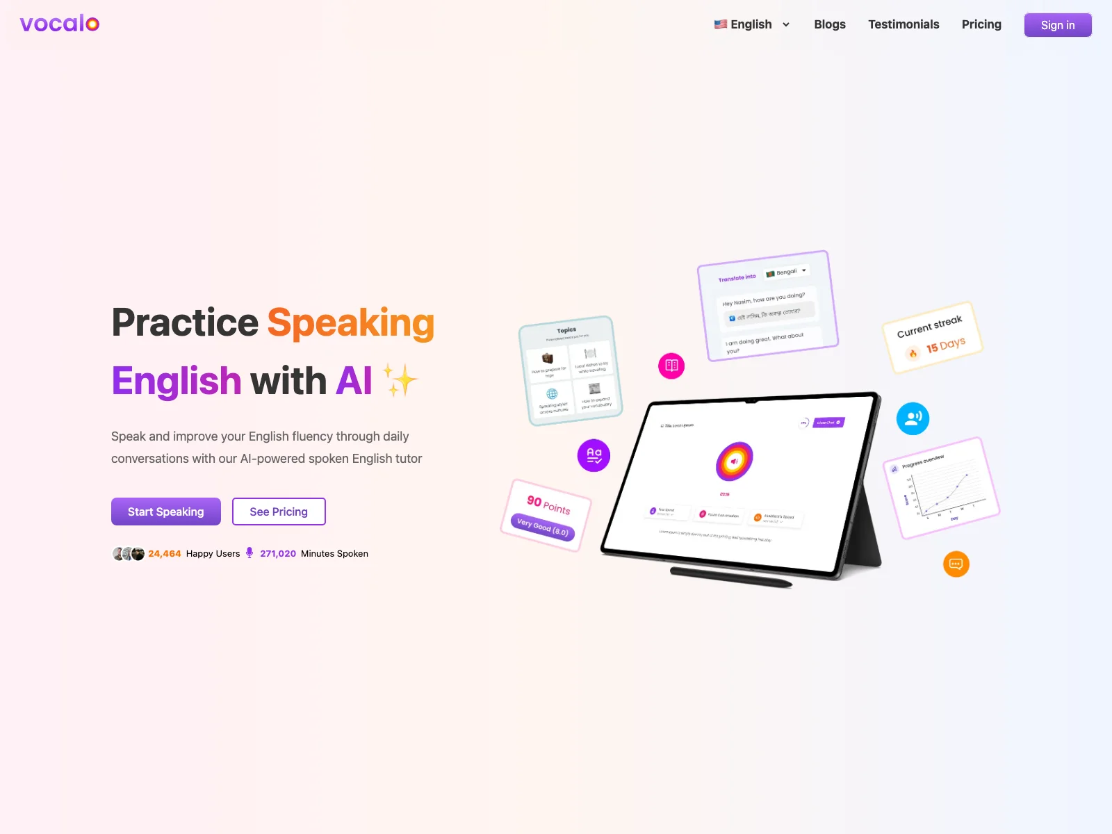 Vocalo.ai: Transform Your English Speaking skills