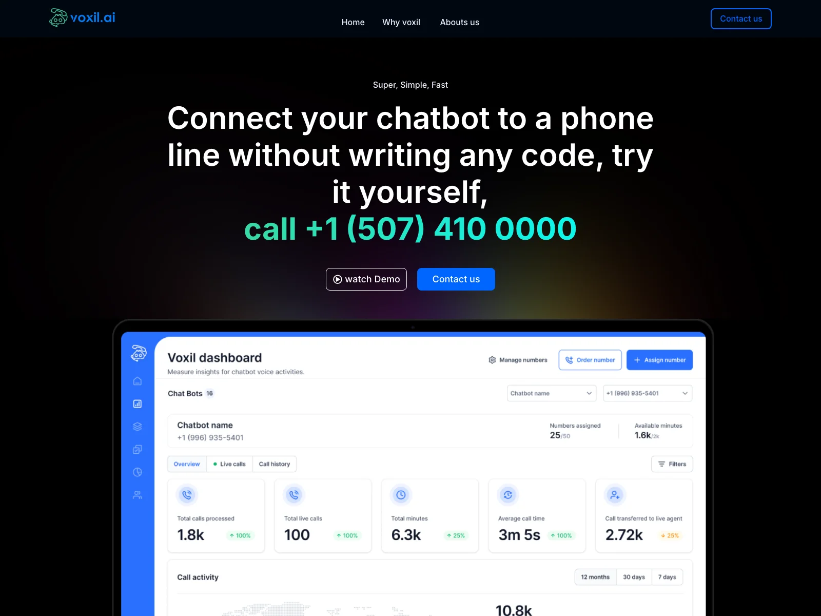 Voxil AI: Effortless Chatbot-Phone Line Connection