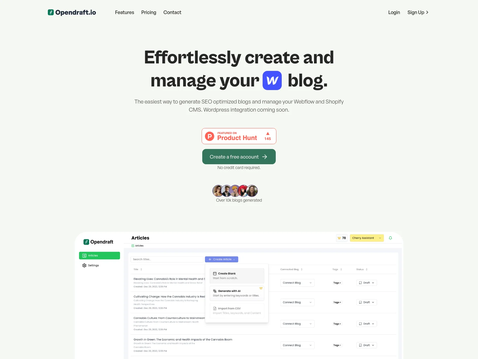 Opendraft: Effortlessly Write and Optimize SEO Blogs for Webflow and Shopify