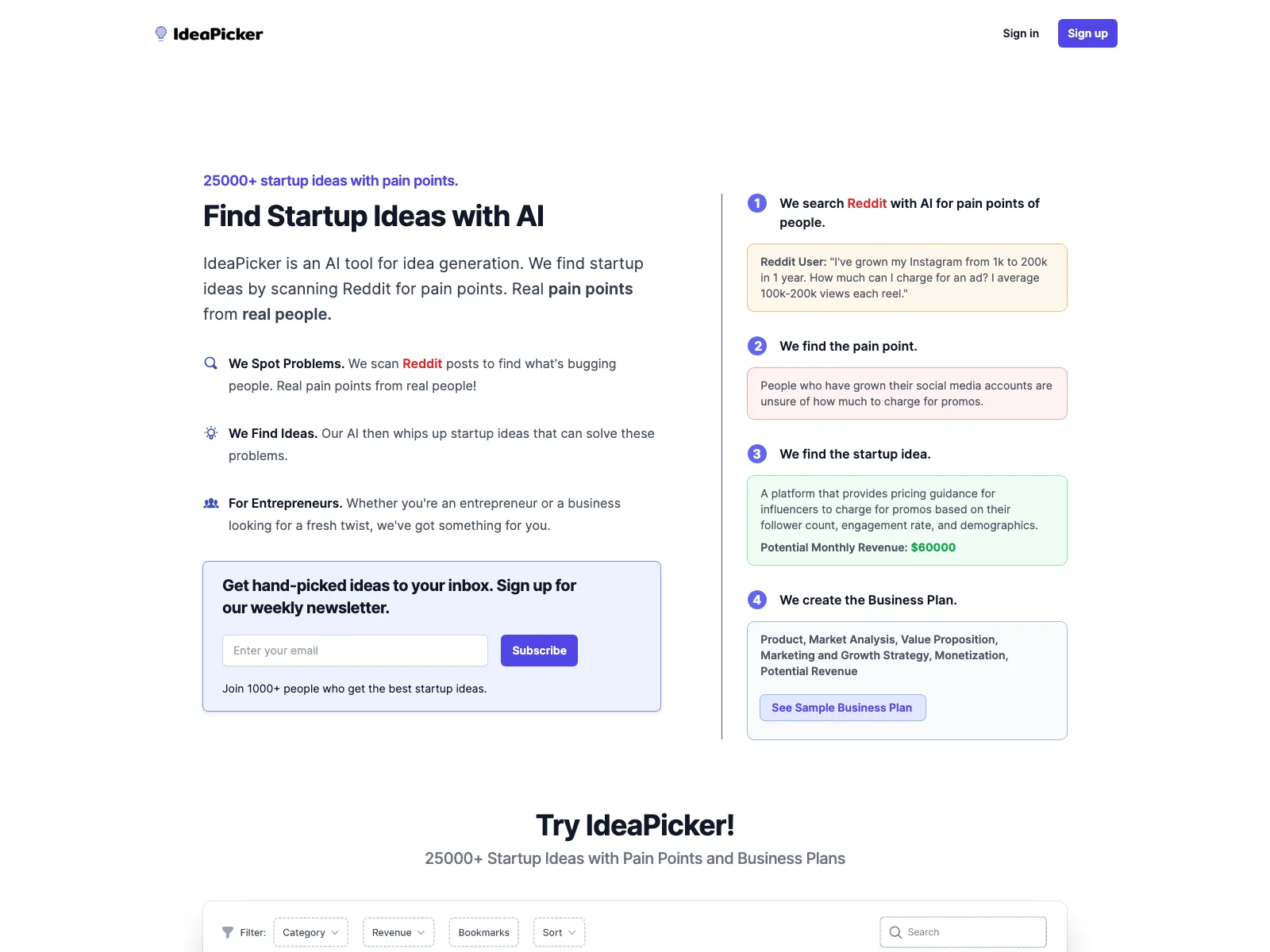 Find Startup Ideas with AI - IdeaPicker